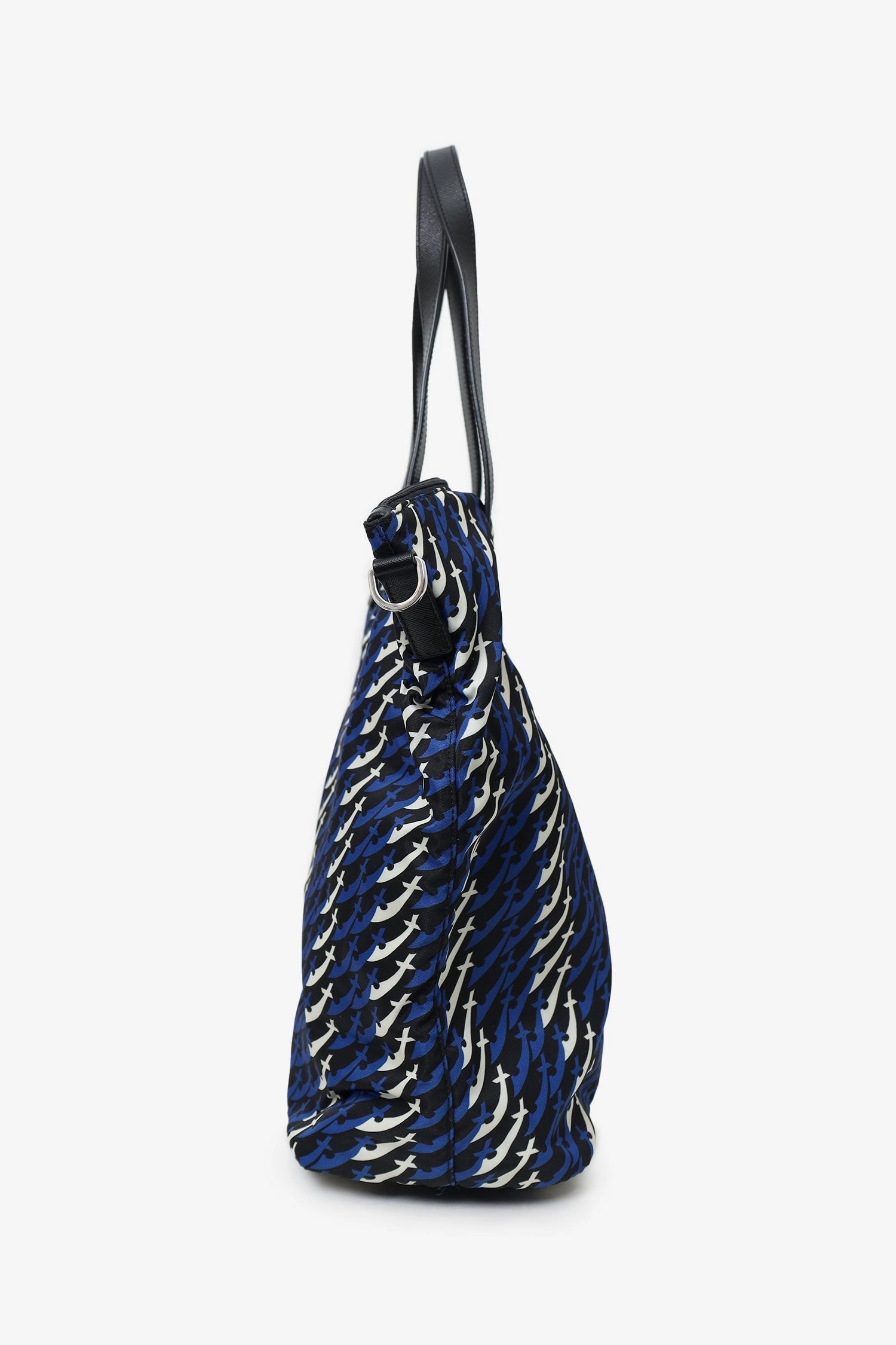 Prada Blue/Black/White Tessuto Stampato Tote with Strap
