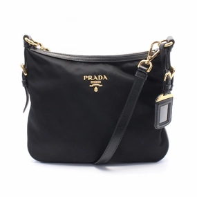 Prada Leather Nylon Shoulder Bag Black