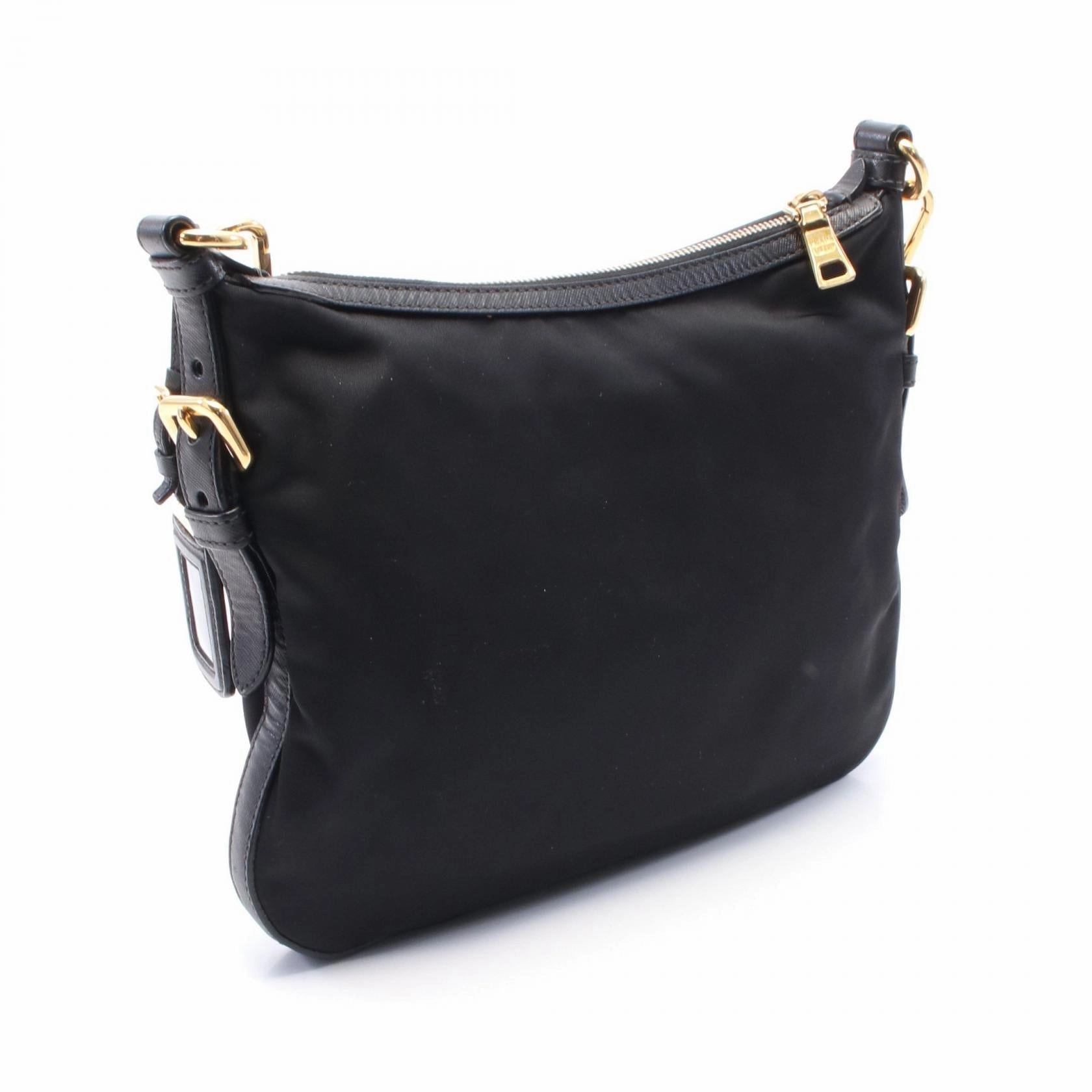 Prada Leather Nylon Shoulder Bag Black