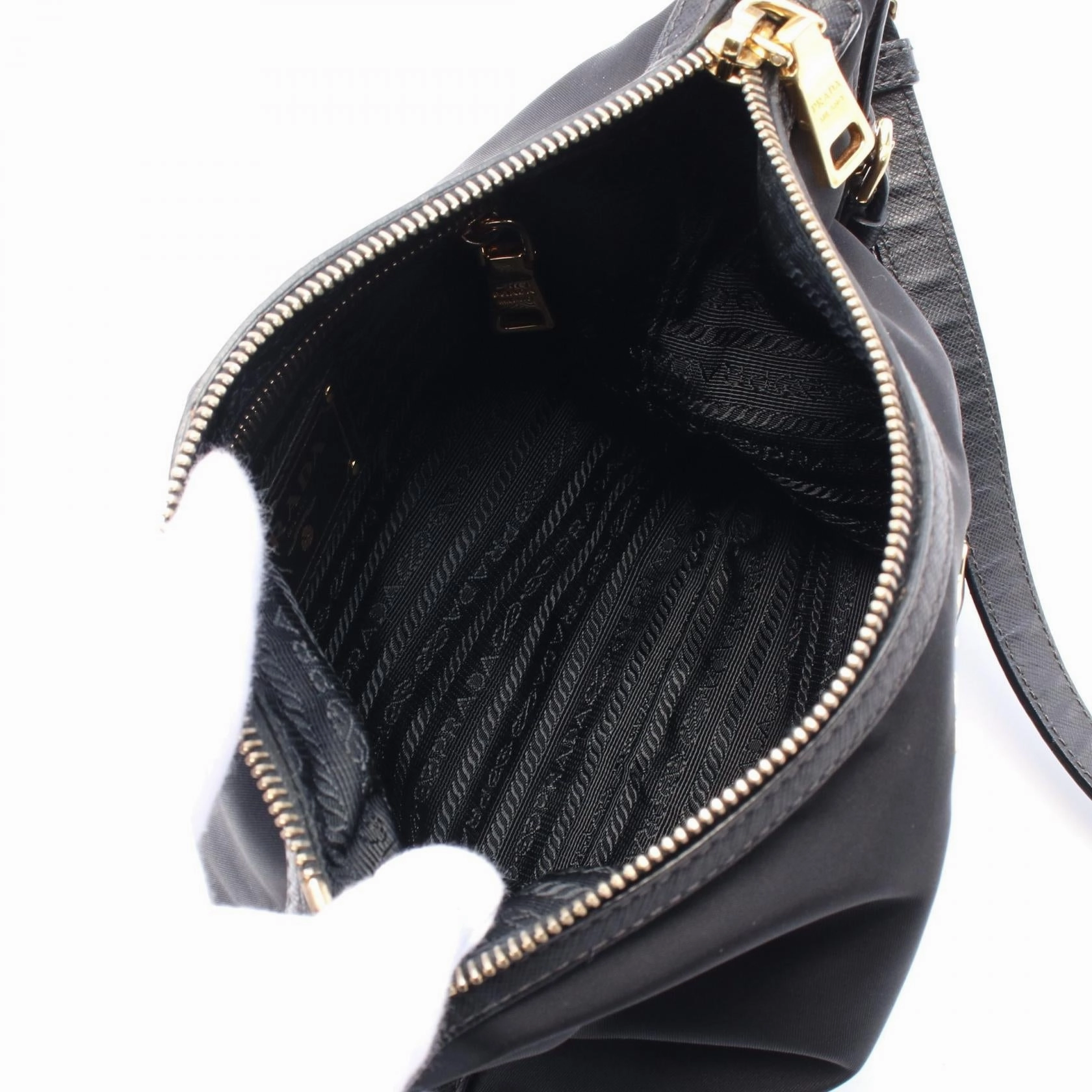 Prada Leather Nylon Shoulder Bag Black