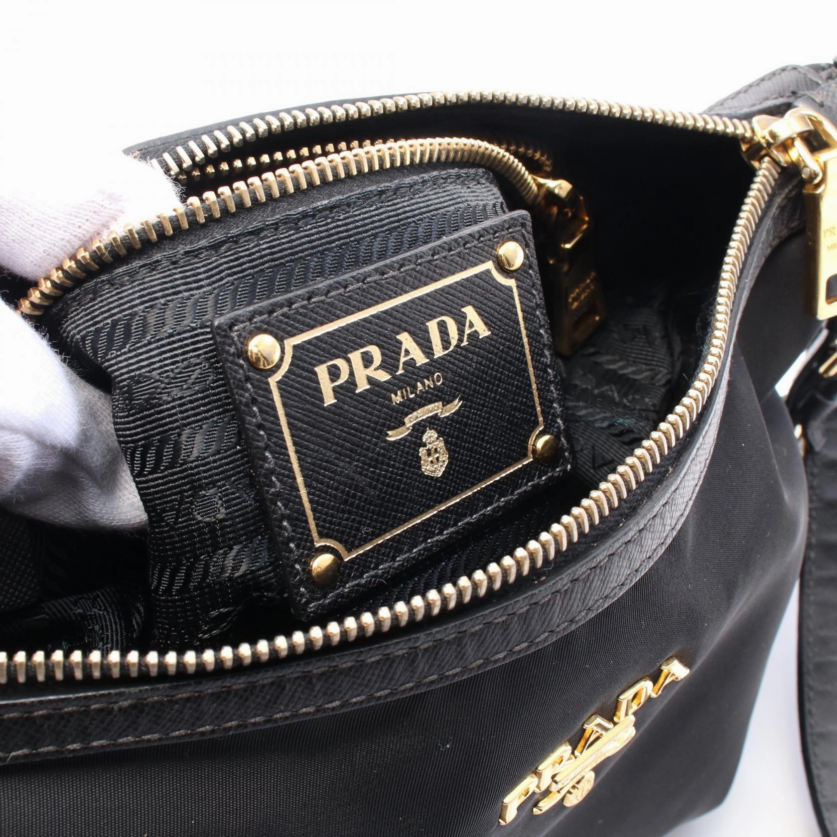Prada Leather Nylon Shoulder Bag Black