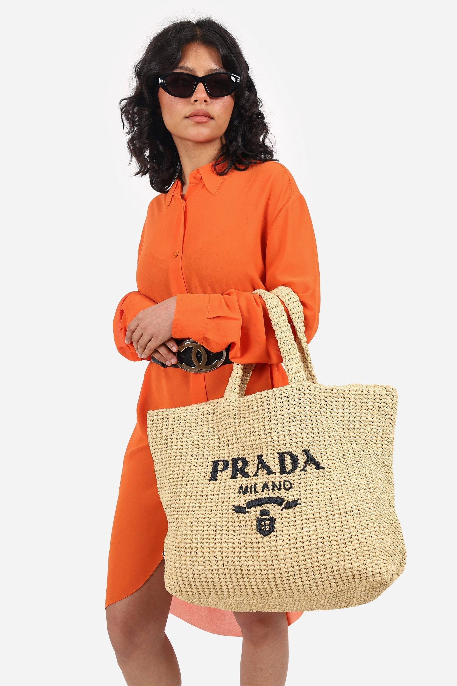Prada Natural Raffia Crochet Tote Bag
