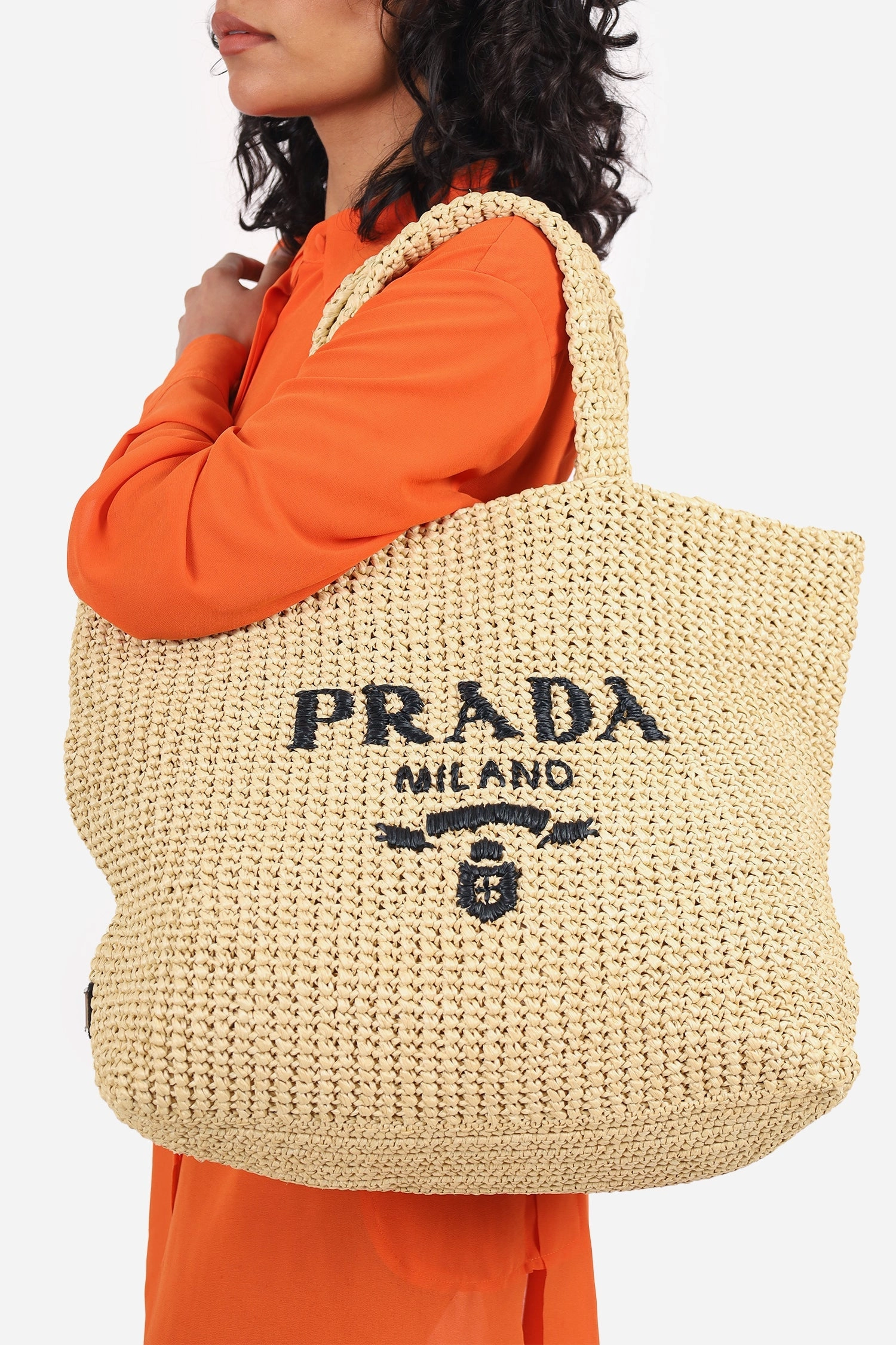 Prada Natural Raffia Crochet Tote Bag
