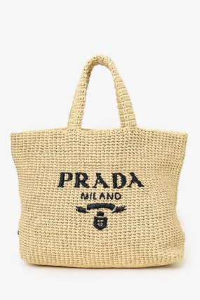 Prada Natural Raffia Crochet Tote Bag