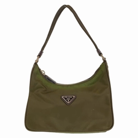 Prada Nylon Mini Handbag Khaki Silver Hardware