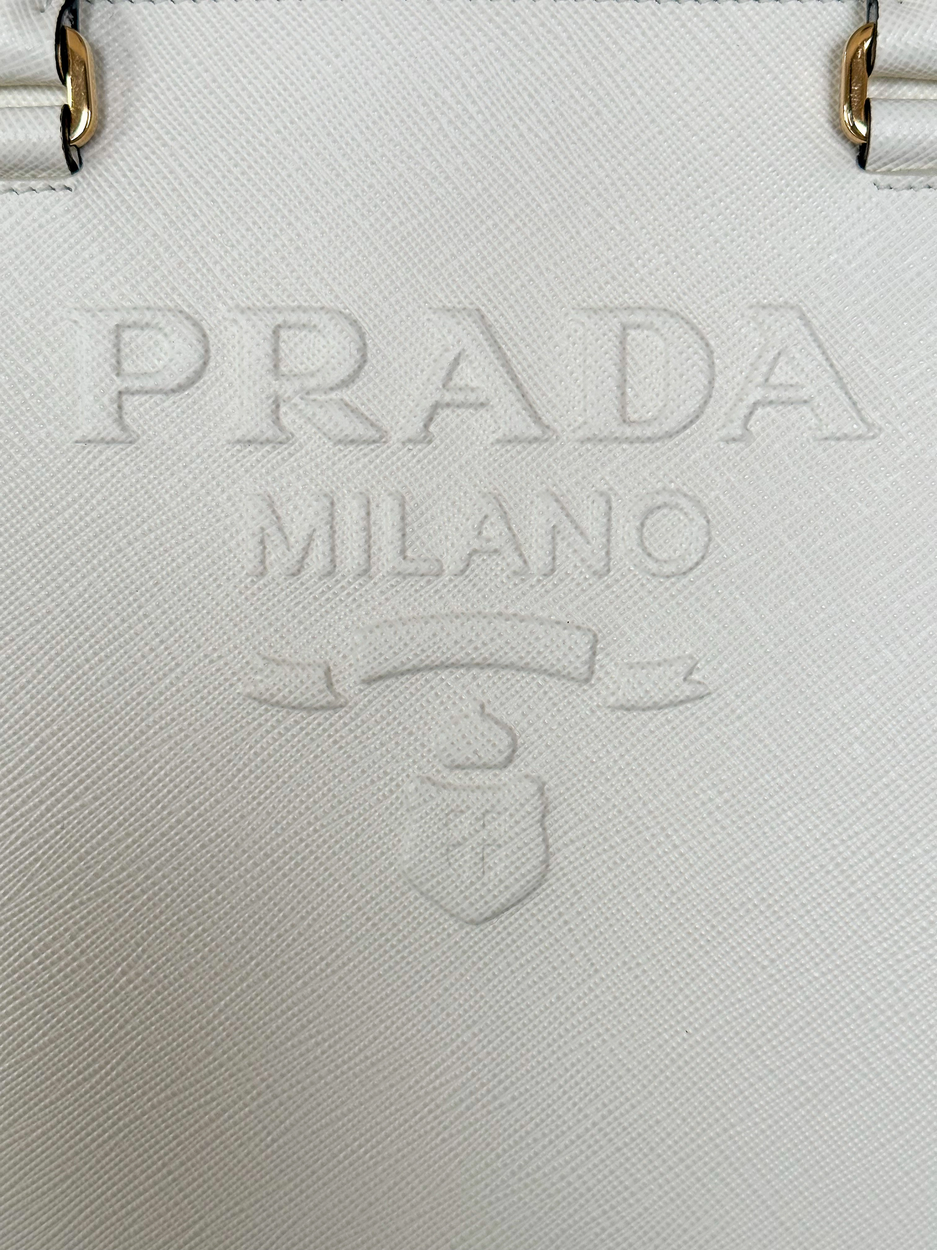 Prada White Large Saffiano Handbag