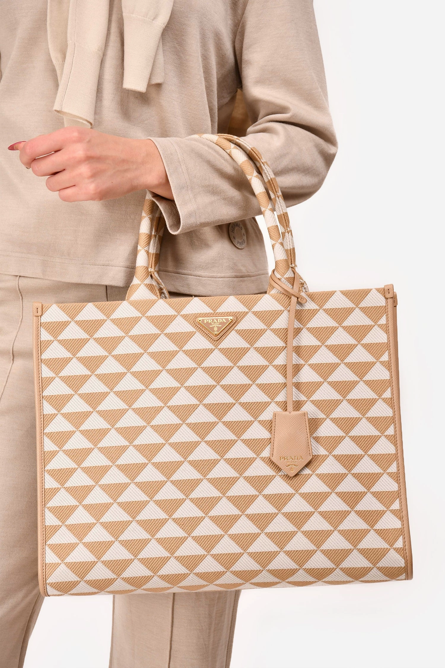 Prada Yellow/White Woven Large Symbole Tote