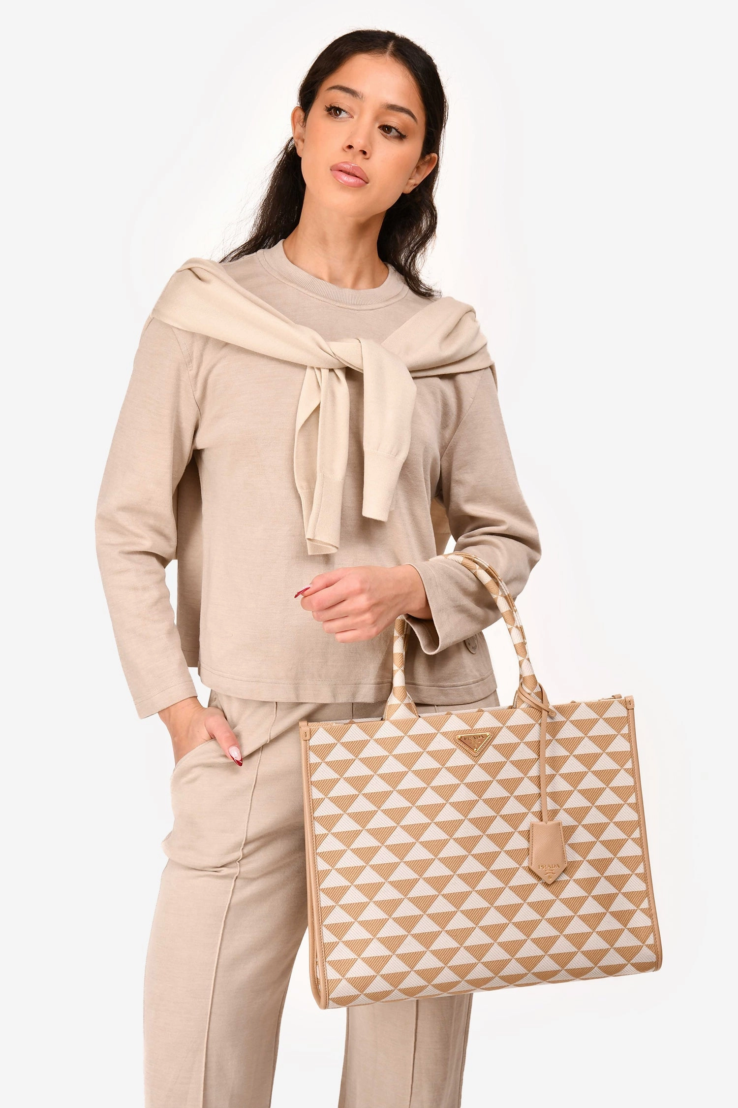 Prada Yellow/White Woven Large Symbole Tote