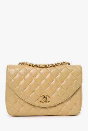 Pre-Loved Chanel 1986-88 Beige Quilted Lambskin Half Moon Flap Bag