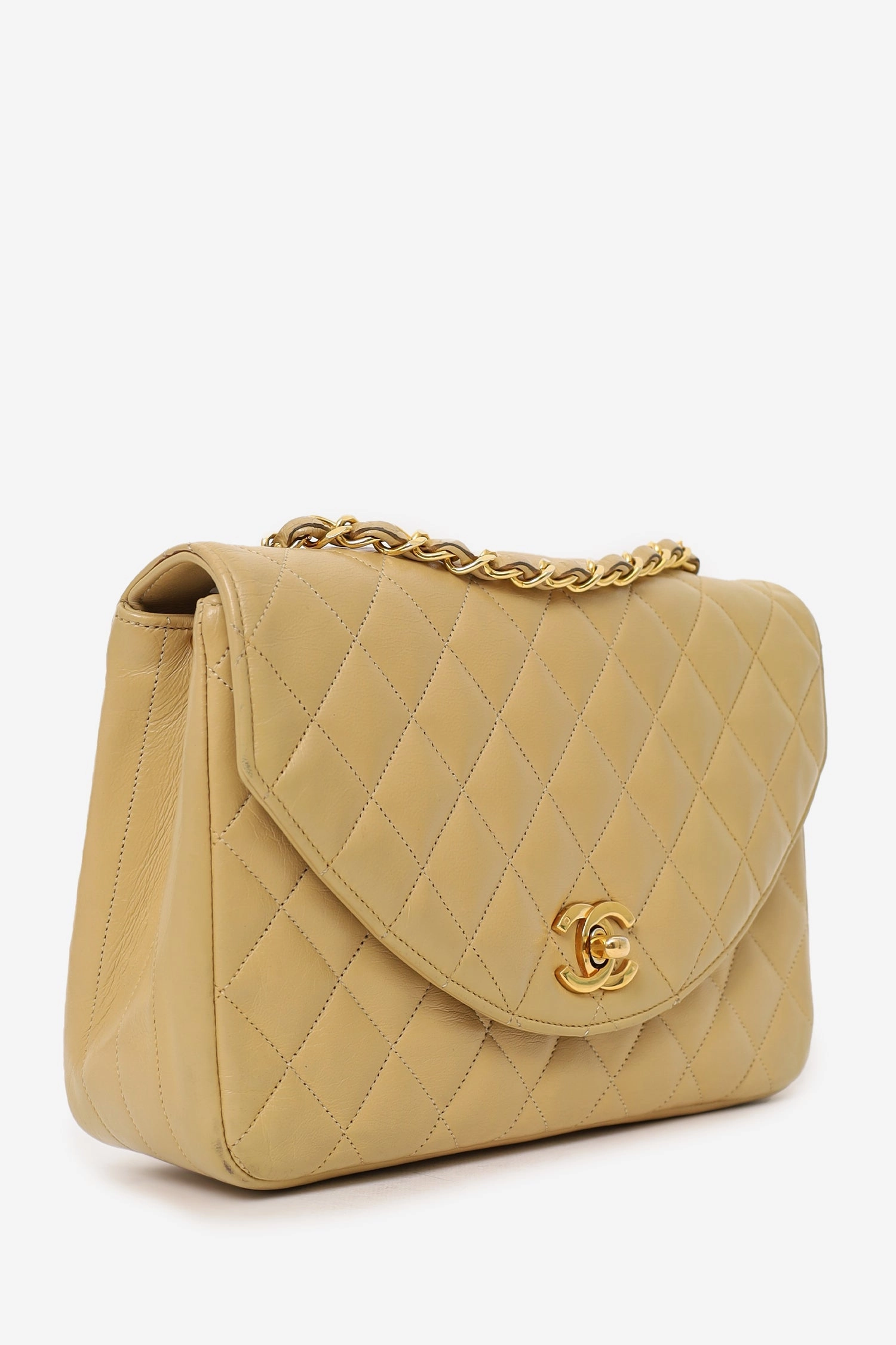 Pre-Loved Chanel 1986-88 Beige Quilted Lambskin Half Moon Flap Bag