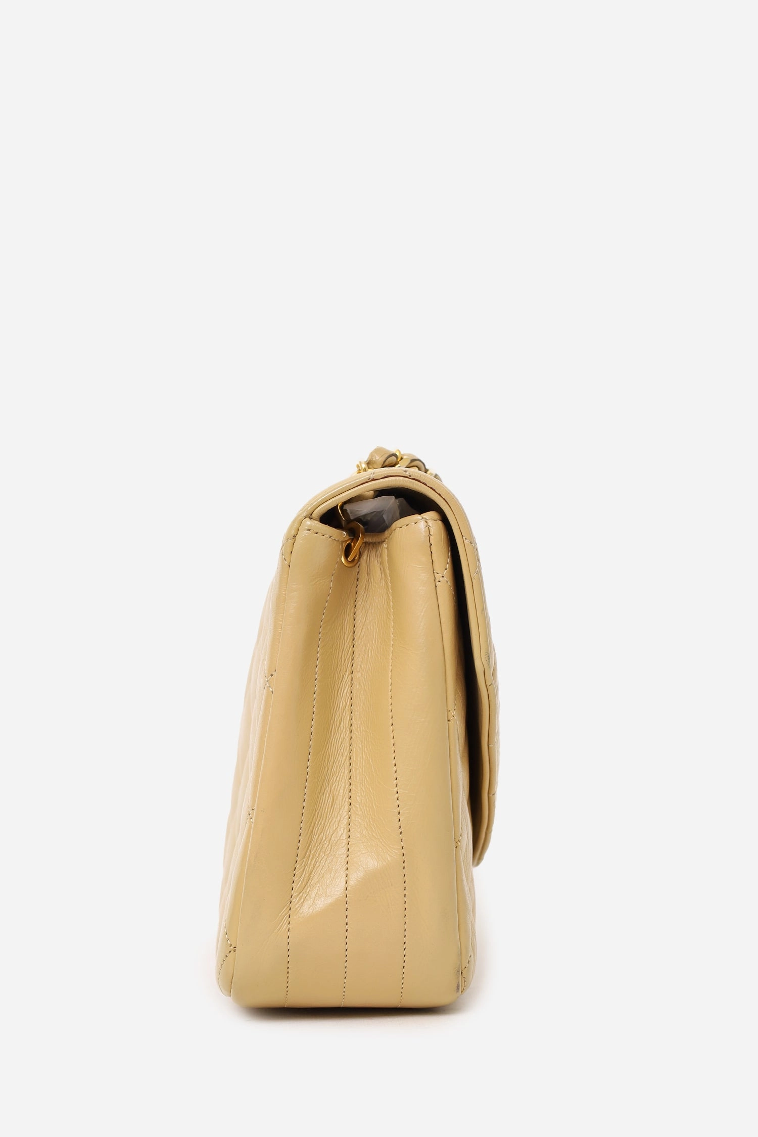 Pre-Loved Chanel 1986-88 Beige Quilted Lambskin Half Moon Flap Bag