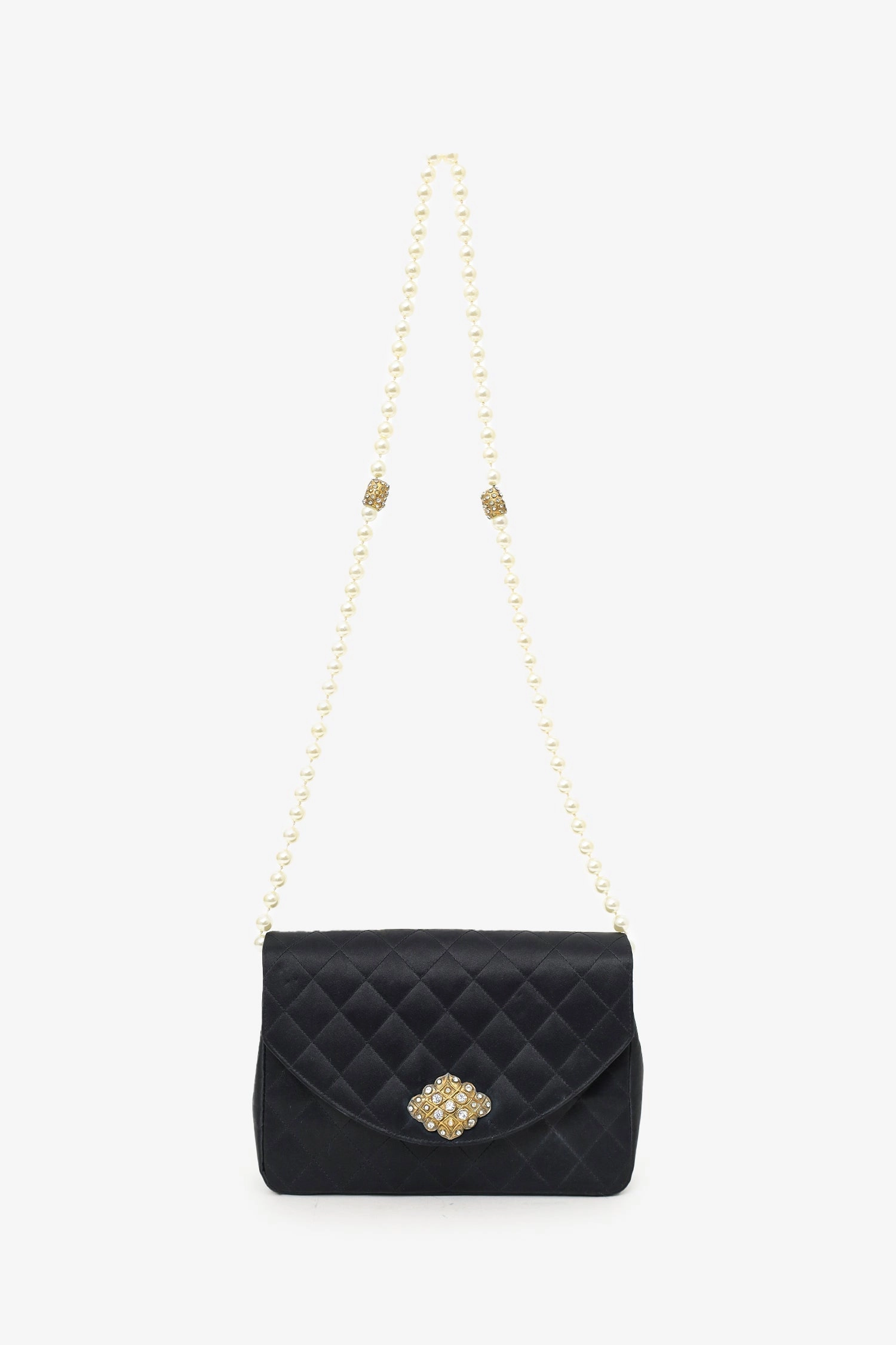 Pre-Loved Chanel 1986-88 Black Satin Gripoix Pearl Jewel Evening Bag 'As Is'