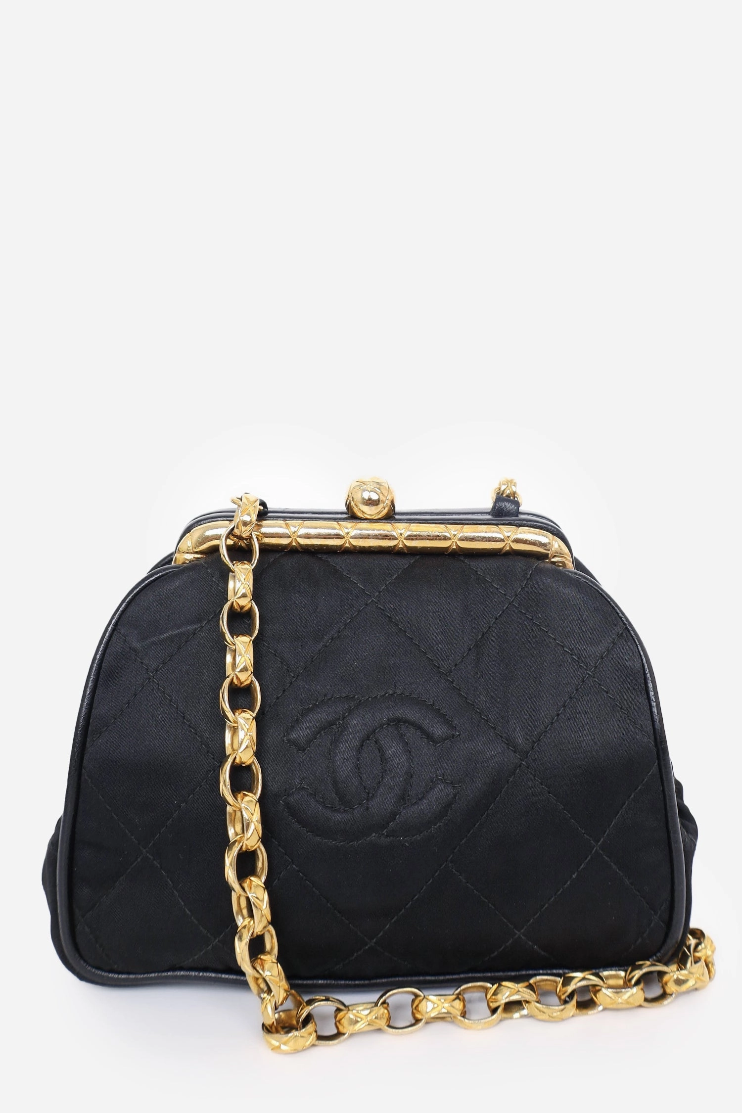 Pre-Loved Chanel 1989-1991 Black Satin Framed Mini Evening Bag