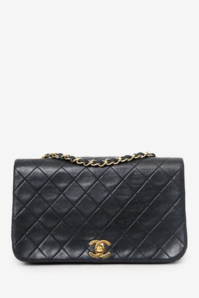 Pre-Loved Chanel 1989-91 Black Quilted Lambskin Full Flap Bag (As Is)