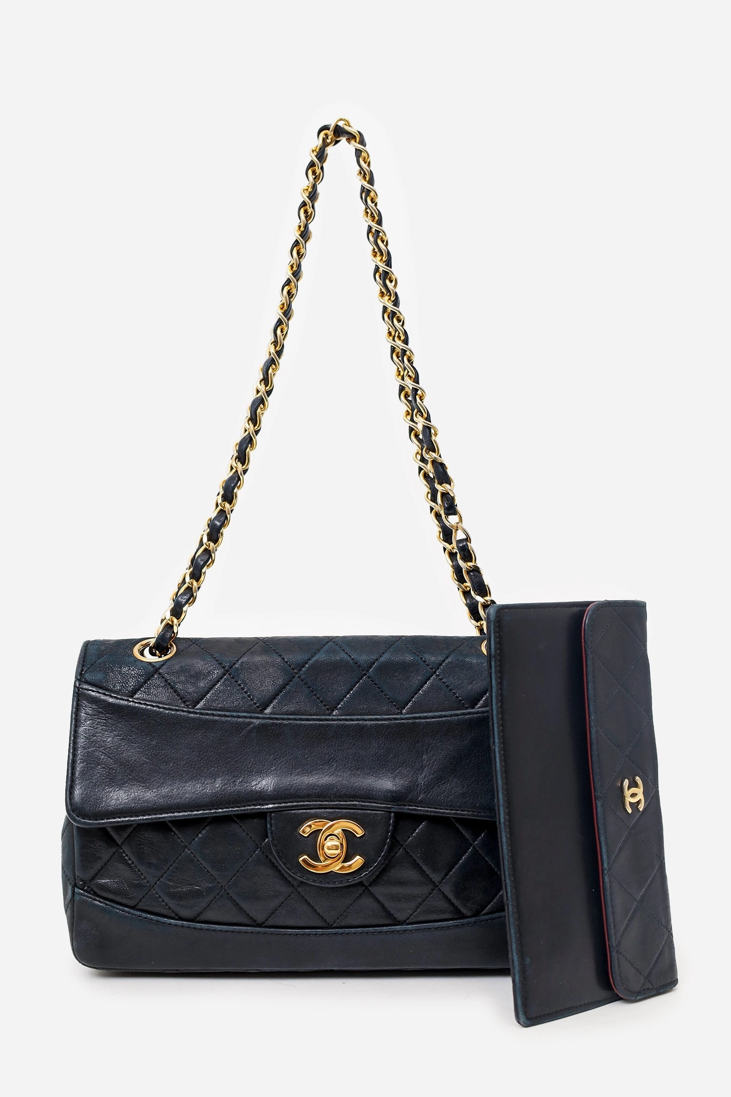 Pre-Loved Chanel 1989-91 Black Quilted Lambskin Single Flap Bag with Removable Pochette \'As Is\'