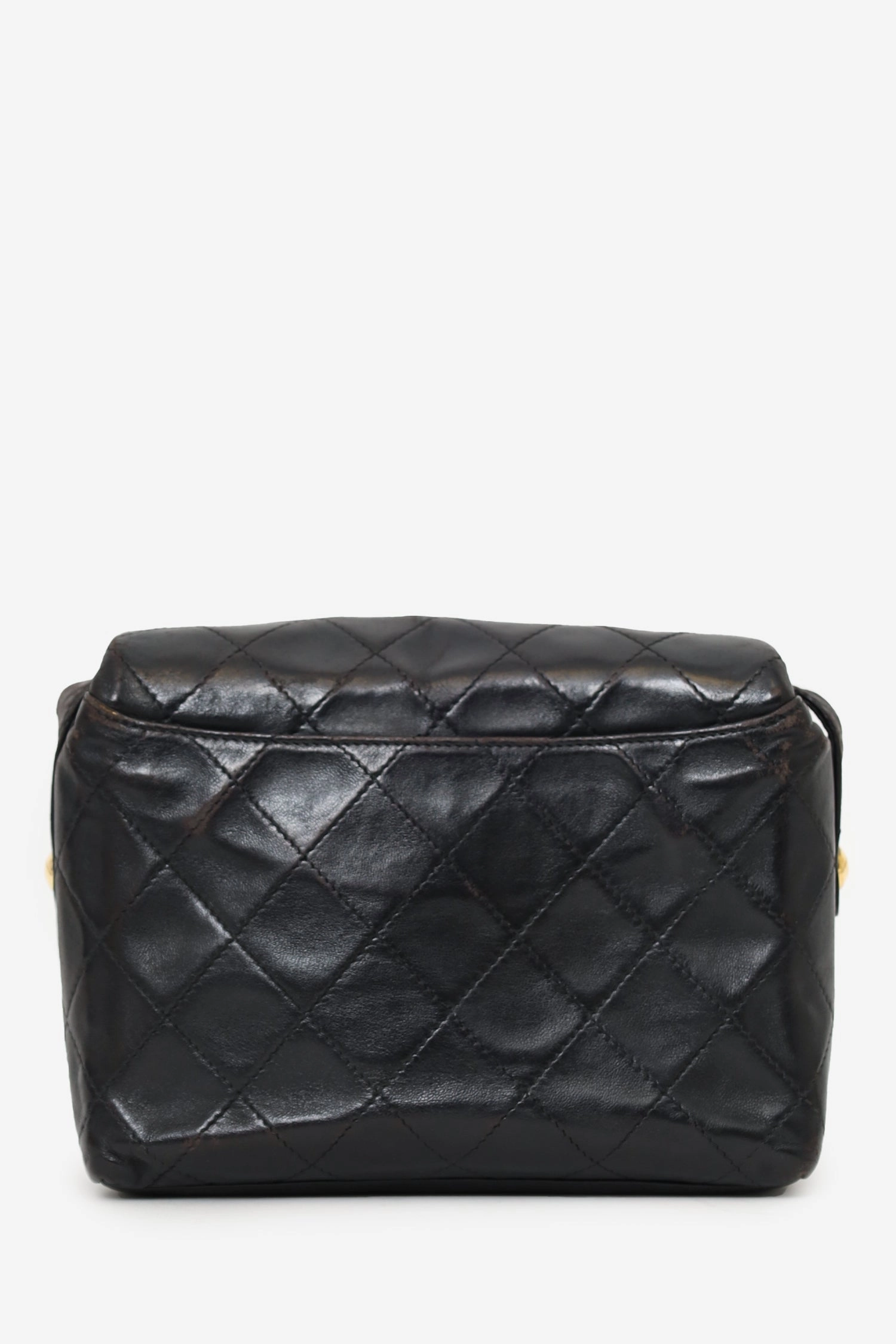 Pre-Loved Chanel 1991-94 Black Lambskin Round Flap Shoulder Bag