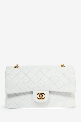 Pre-Loved Chanel 1991-94 Vintage White Quilted Leather Medium Double Flap GHW (Refurbished)