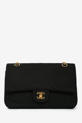 Pre-Loved Chanel 1994-96 Black Quilted Jersey Medium Double Flap GHW