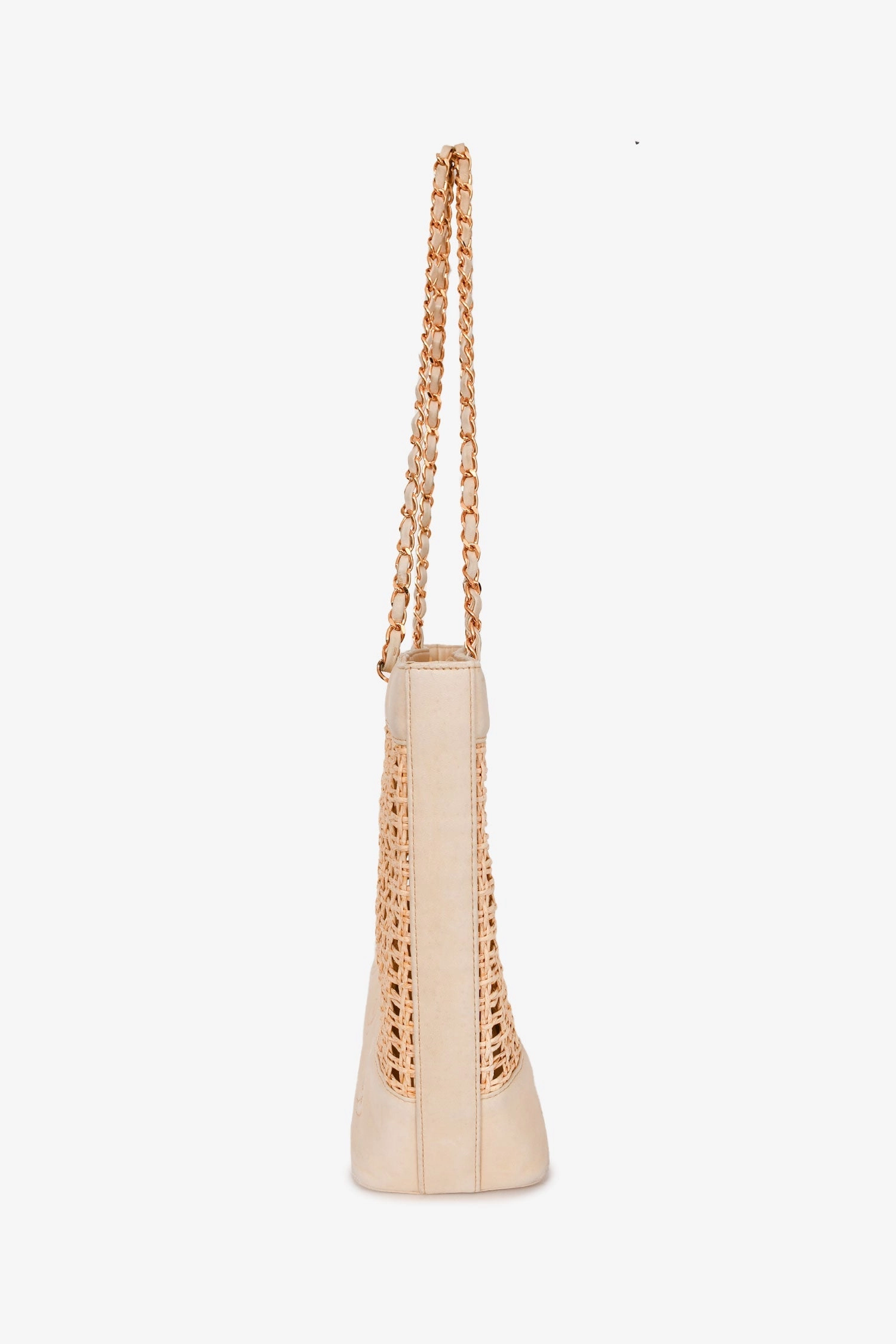 Pre-Loved Chanel 1996-97 Beige Woven Straw Lambskin CC Shopper Tote