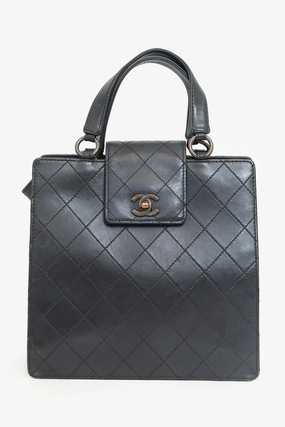 Pre-Loved Chanel 1996-97 Black Leather Matelasse Coco Mark Tote
