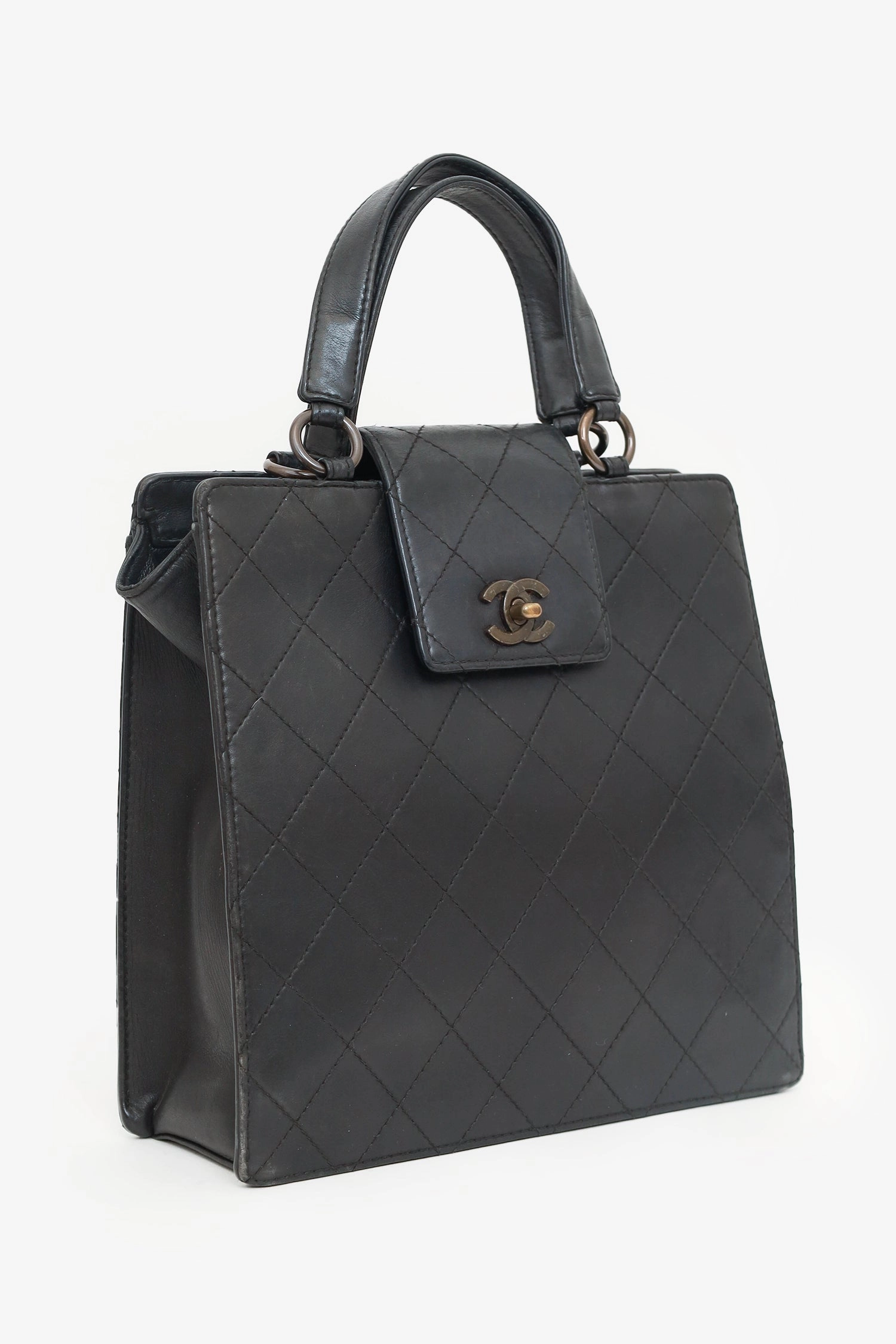 Pre-Loved Chanel 1996-97 Black Leather Matelasse Coco Mark Tote