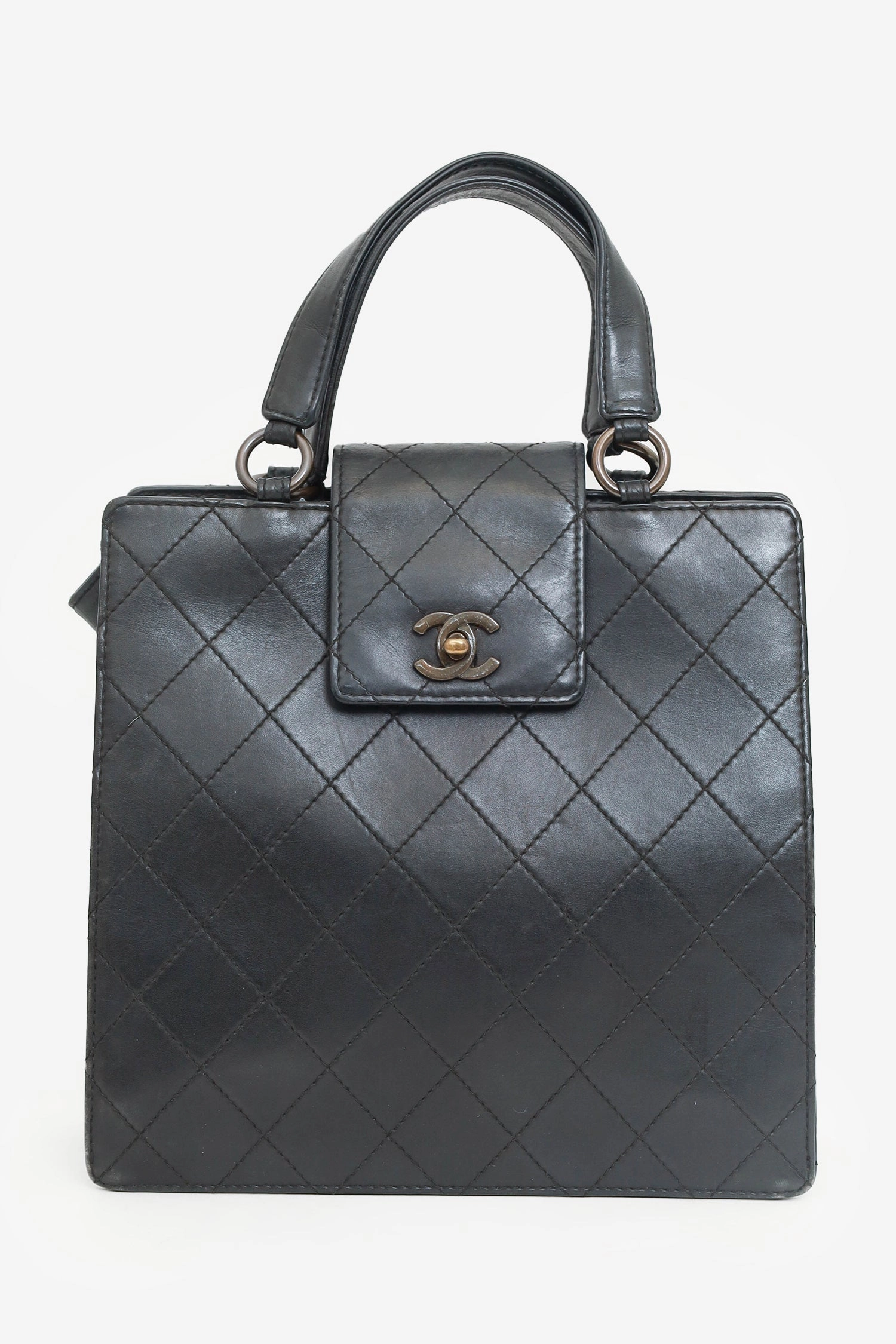 Pre-Loved Chanel 1996-97 Black Leather Matelasse Coco Mark Tote
