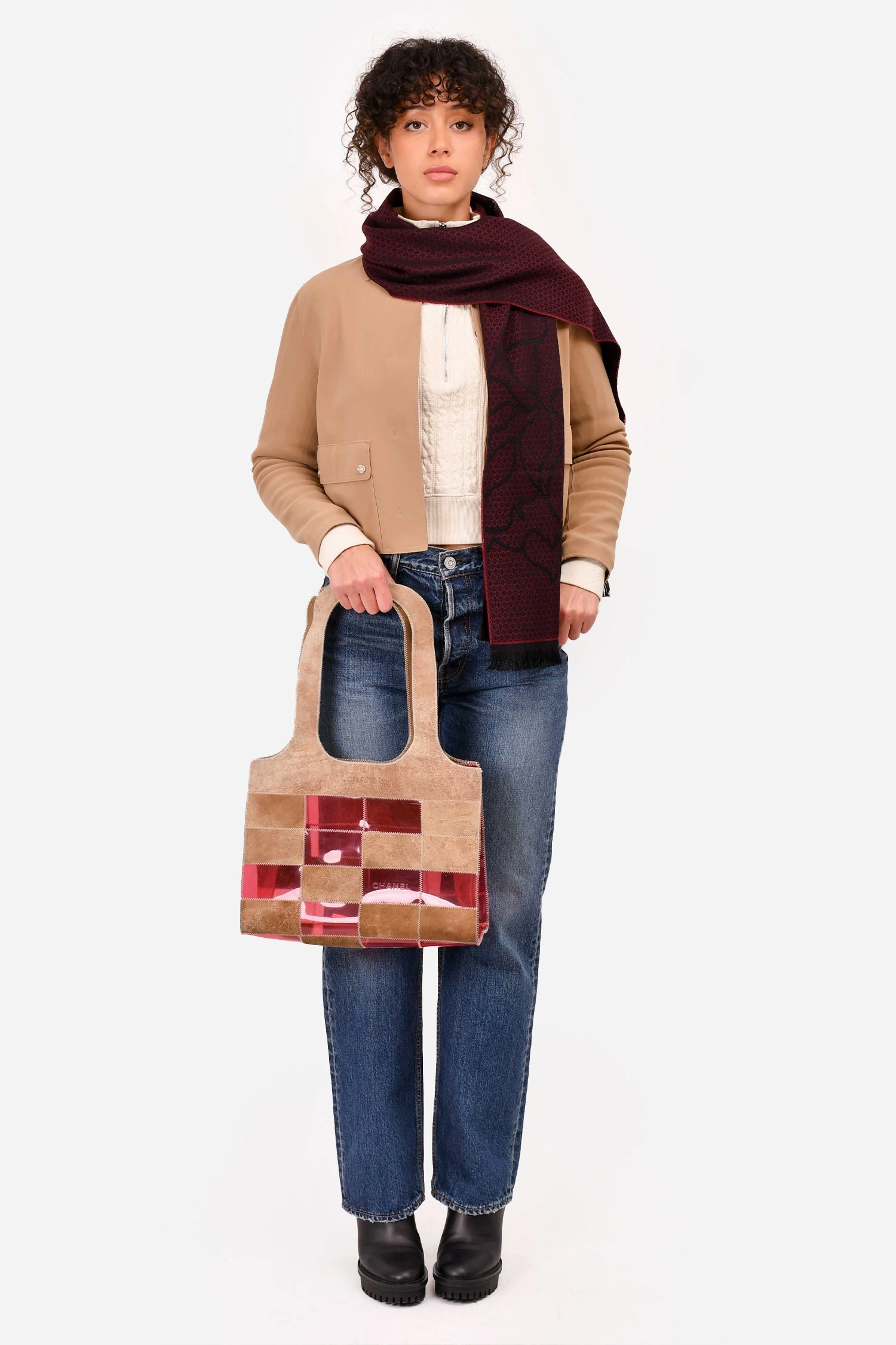 Pre-Loved Chanel 1997/99 Pink/Beige Suede Translucent Patchwork Tote (As Is)