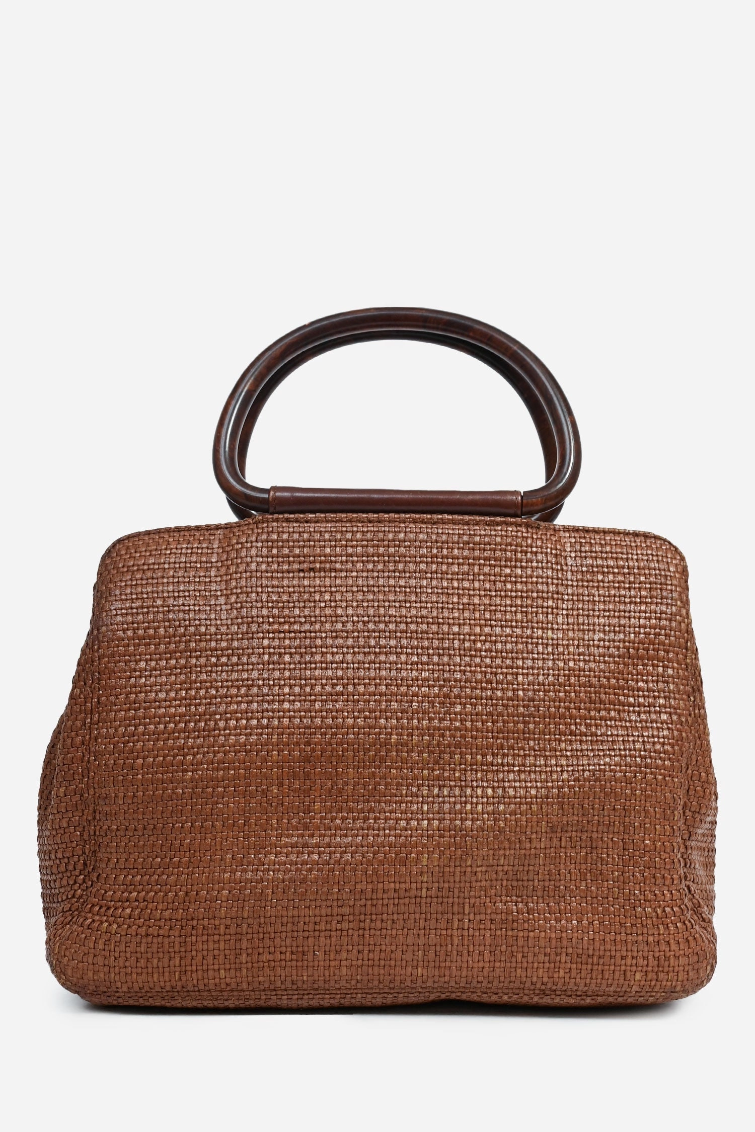 Pre-Loved Chanel 2000-02 Brown Woven Straw Raffia Wooden Top Handle Bag