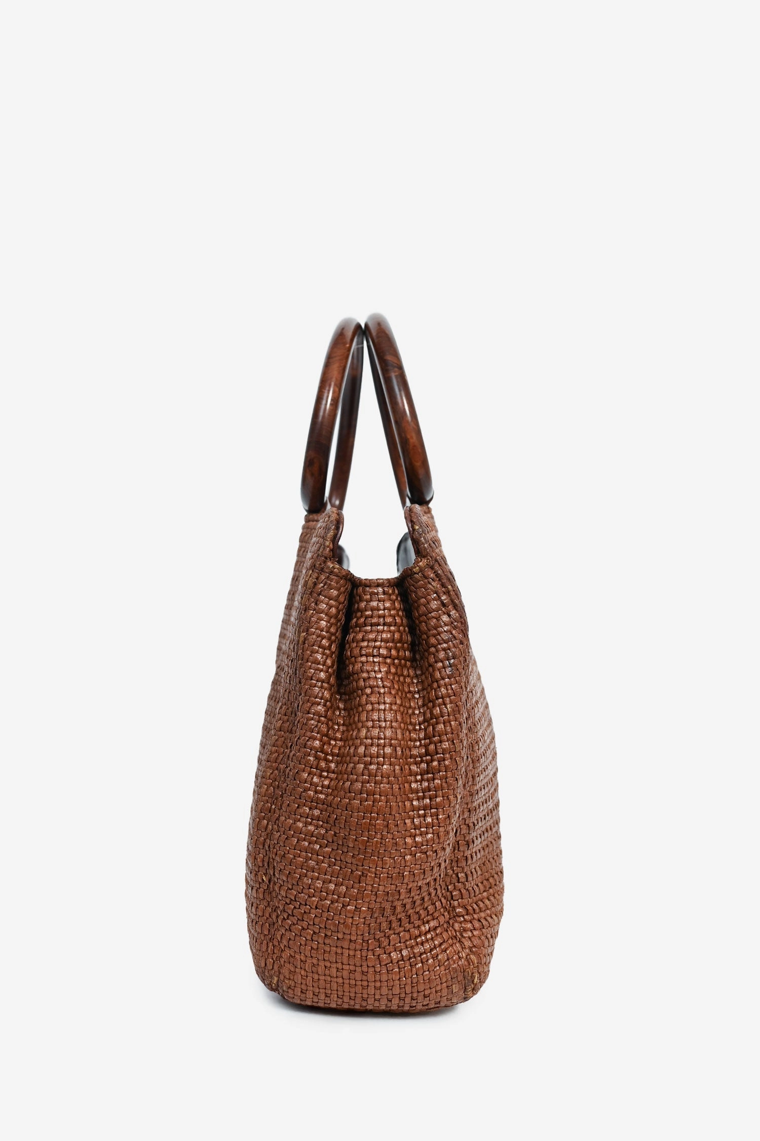 Pre-Loved Chanel 2000-02 Brown Woven Straw Raffia Wooden Top Handle Bag