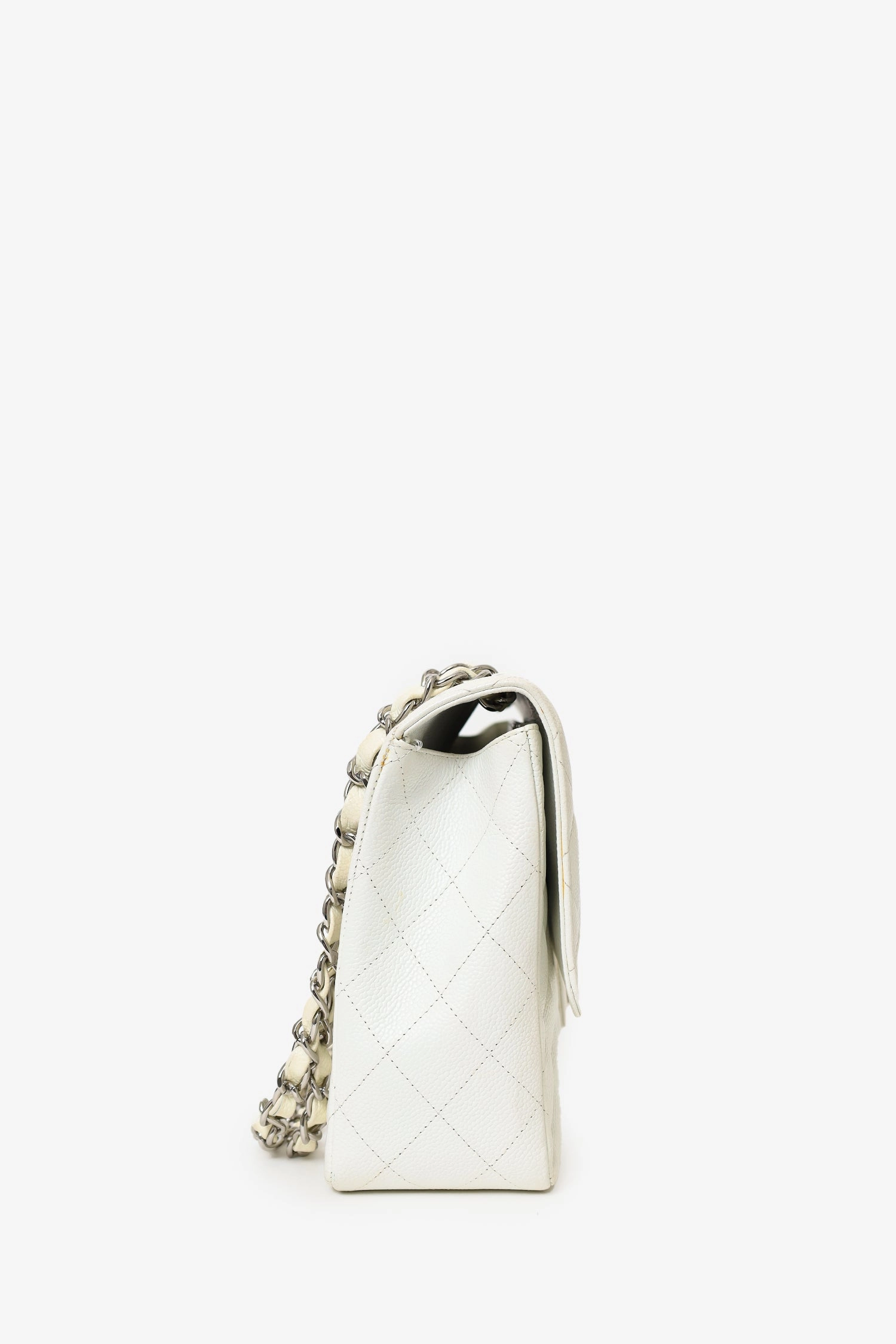 Pre-Loved Chanel 2006-08 White Caviar Leather Jumbo Single Flap Bag