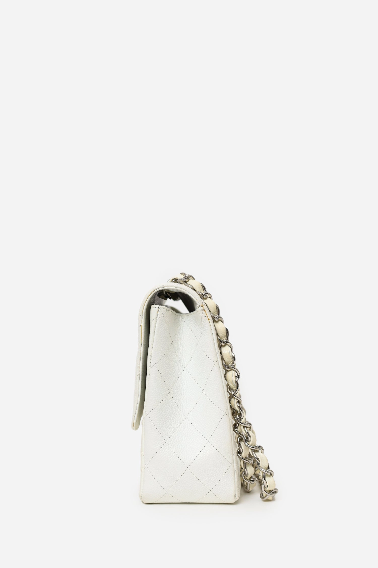 Pre-Loved Chanel 2006-08 White Caviar Leather Jumbo Single Flap Bag