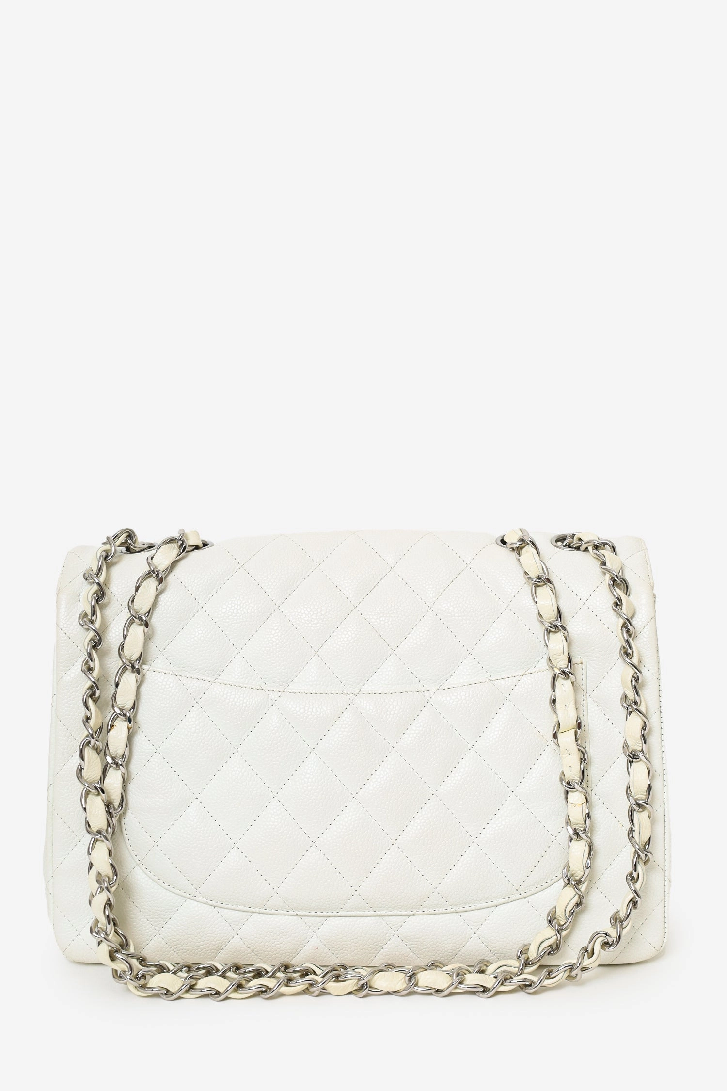 Pre-Loved Chanel 2006-08 White Caviar Leather Jumbo Single Flap Bag