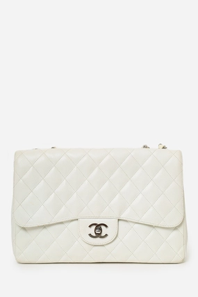 Pre-Loved Chanel 2006-08 White Caviar Leather Jumbo Single Flap Bag