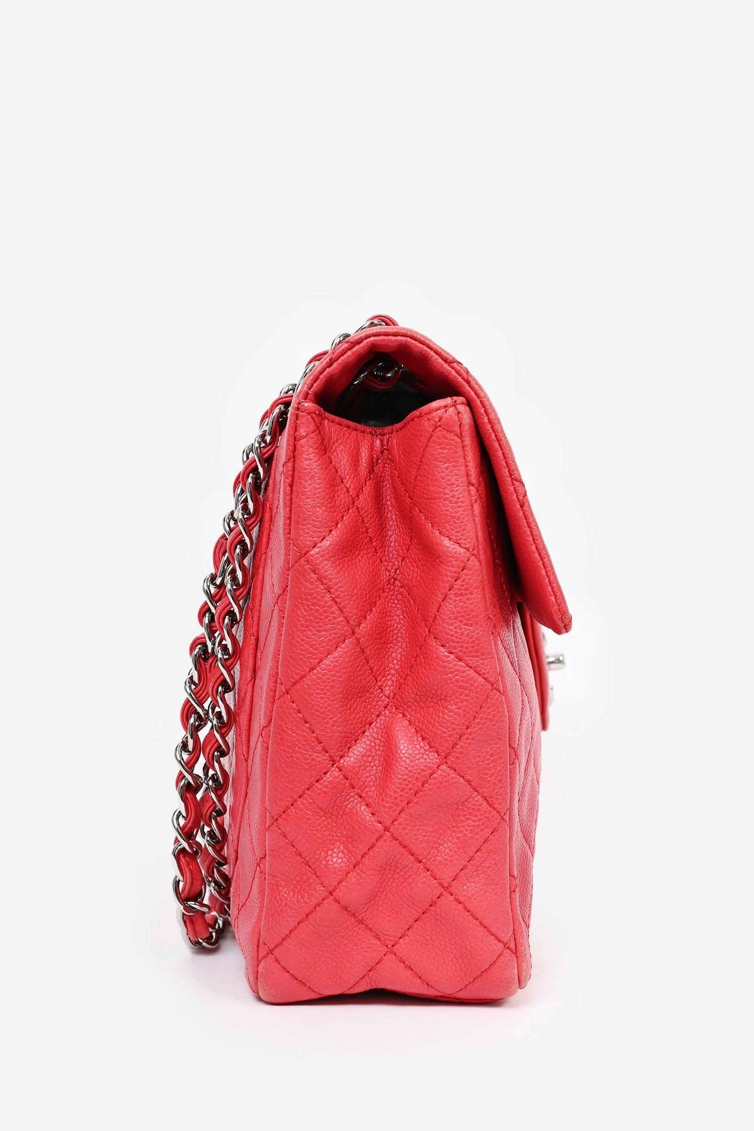 Pre-Loved Chanel 2008/09 Red Caviar Leather CC Quilted Maxi Shoulder Bag