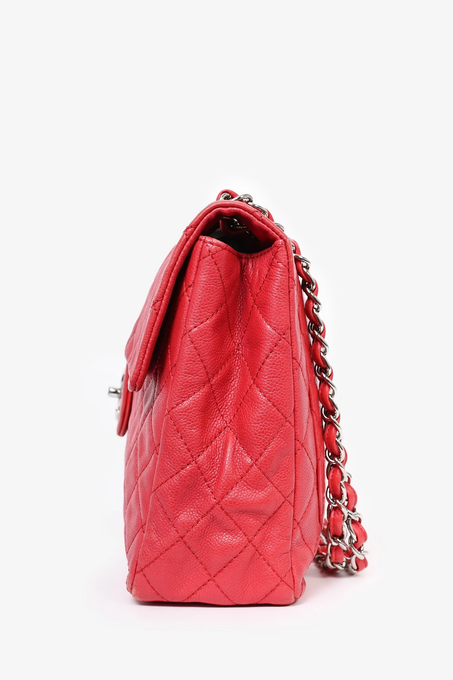 Pre-Loved Chanel 2008/09 Red Caviar Leather CC Quilted Maxi Shoulder Bag