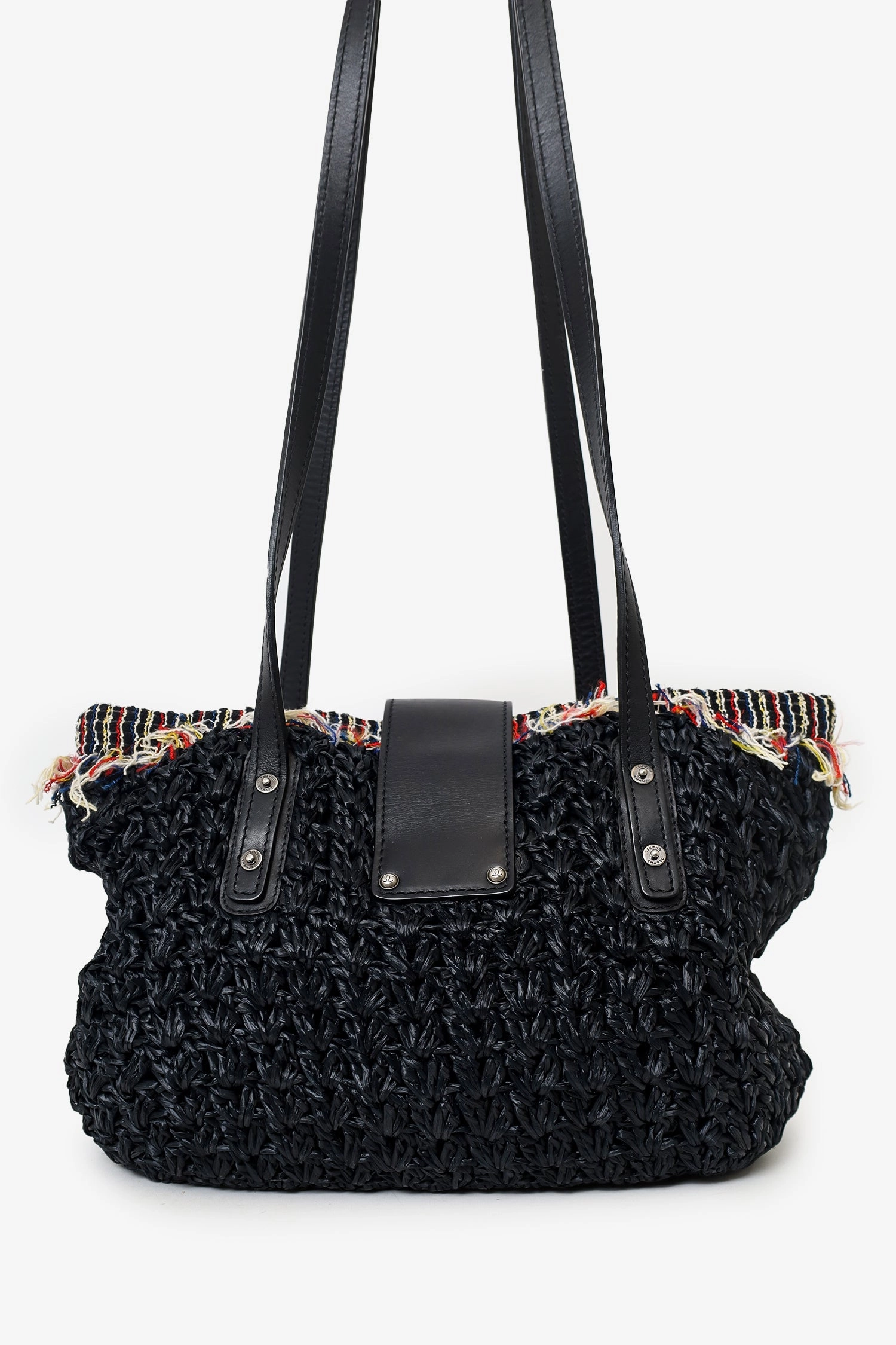 Pre-Loved Chanel 2010-11 Black Straw Tweed 255 Tote Bag