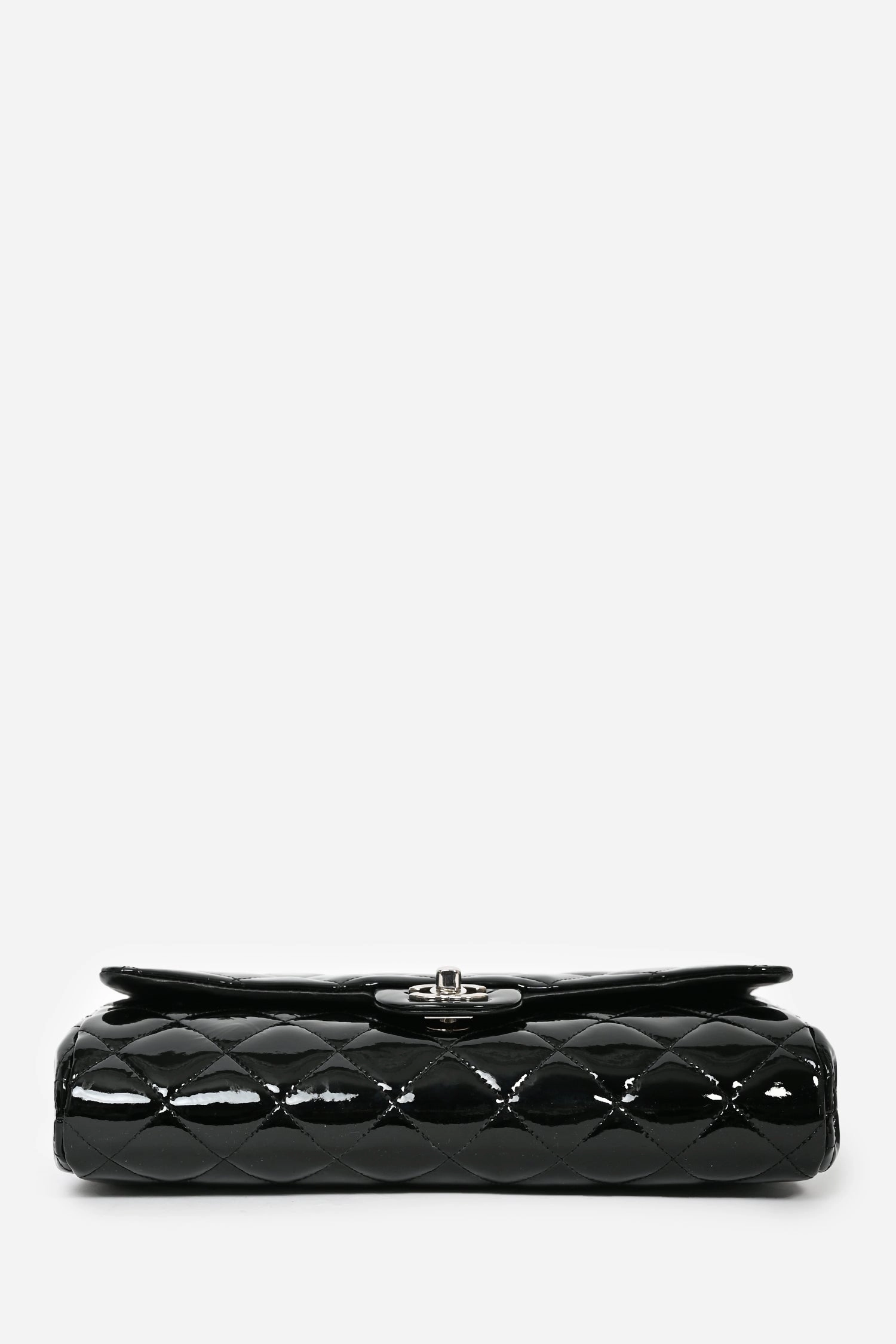 Pre-Loved Chanel 2011/12 Black Patent Leather Classic Flap Clutch with Chain