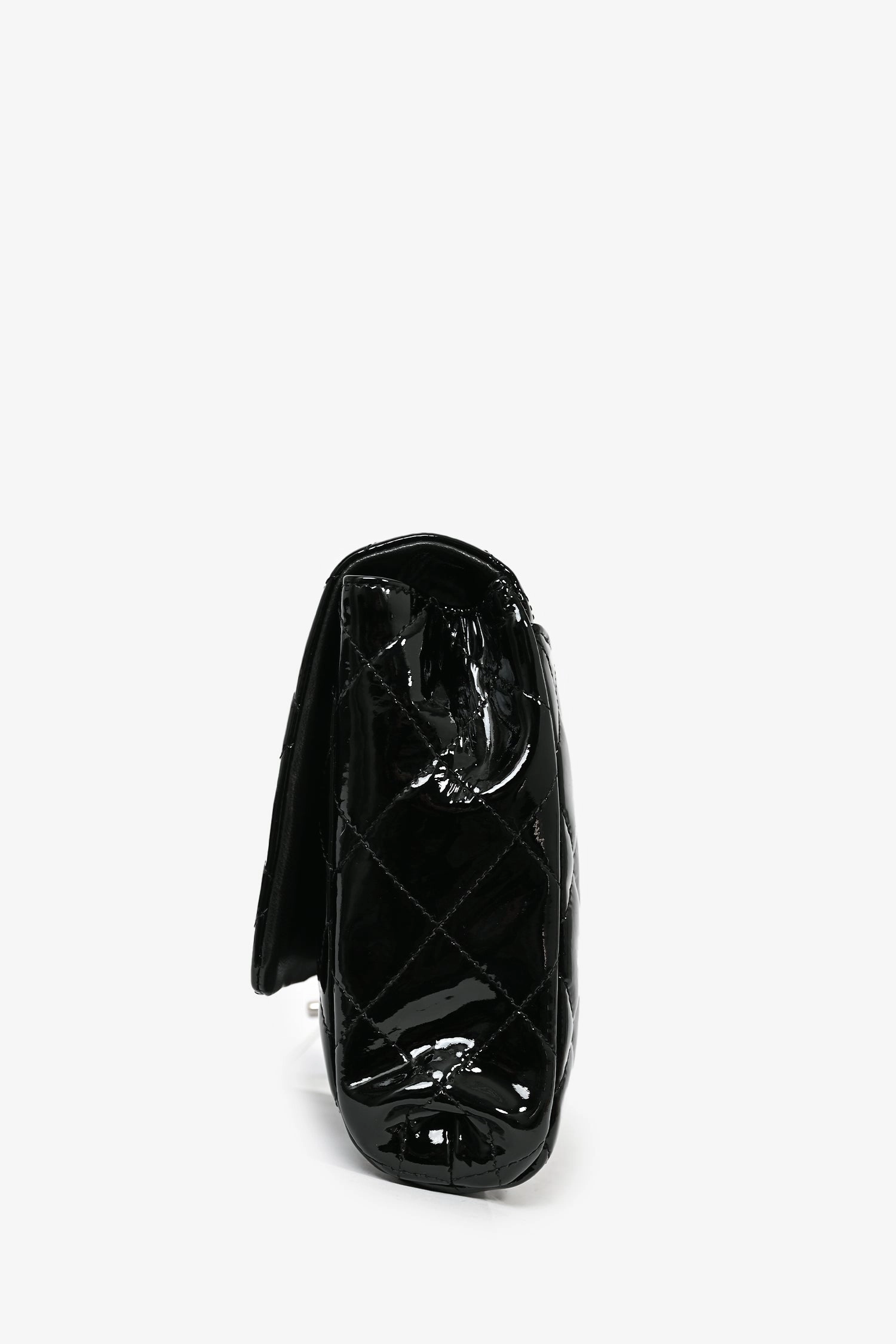 Pre-Loved Chanel 2011/12 Black Patent Leather Classic Flap Clutch with Chain