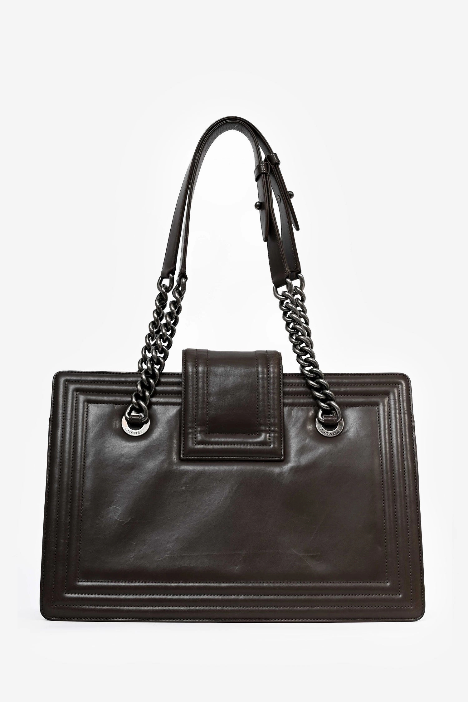 Pre-Loved Chanel 2011 Grey Leather Reverso Boy Bag (As Is)