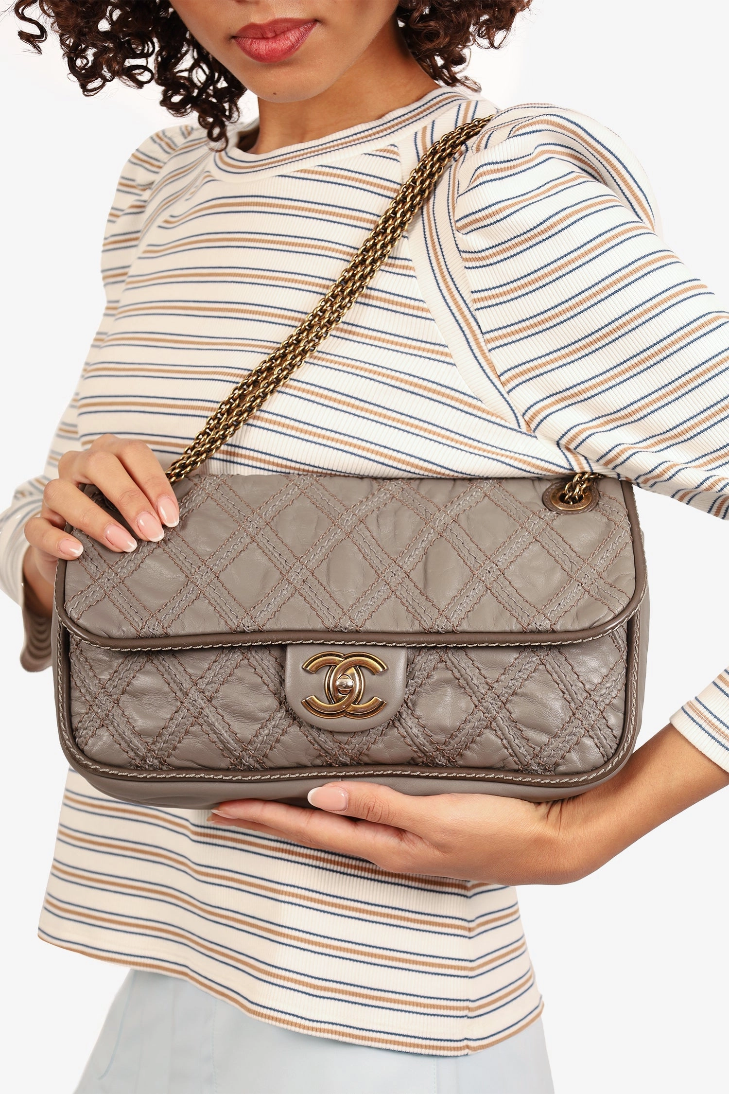 Pre-loved Chanel 2011 Grey Quilted Leather Paris-Bombay Triptych Flap Bag