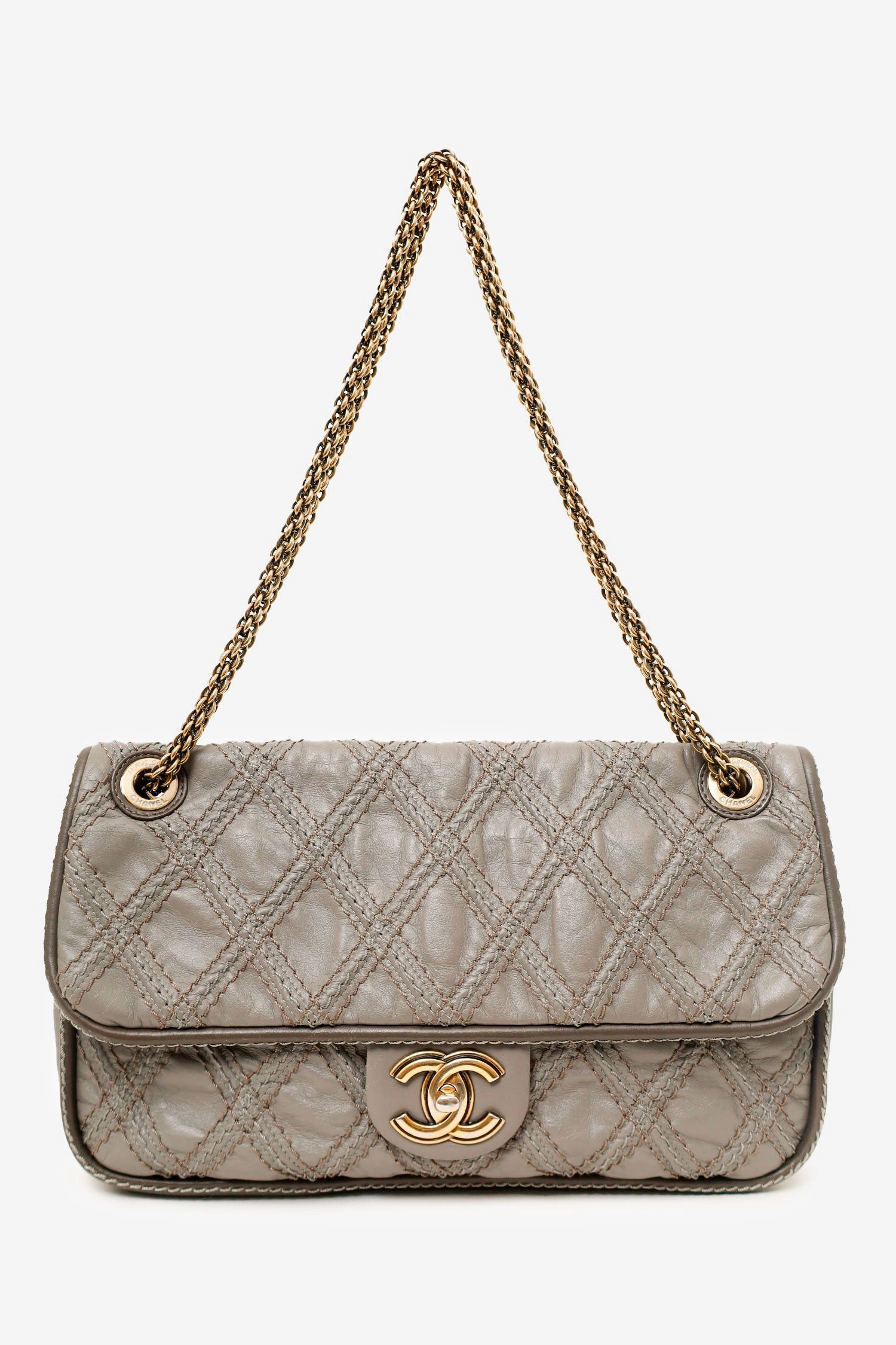 Pre-loved Chanel 2011 Grey Quilted Leather Paris-Bombay Triptych Flap Bag