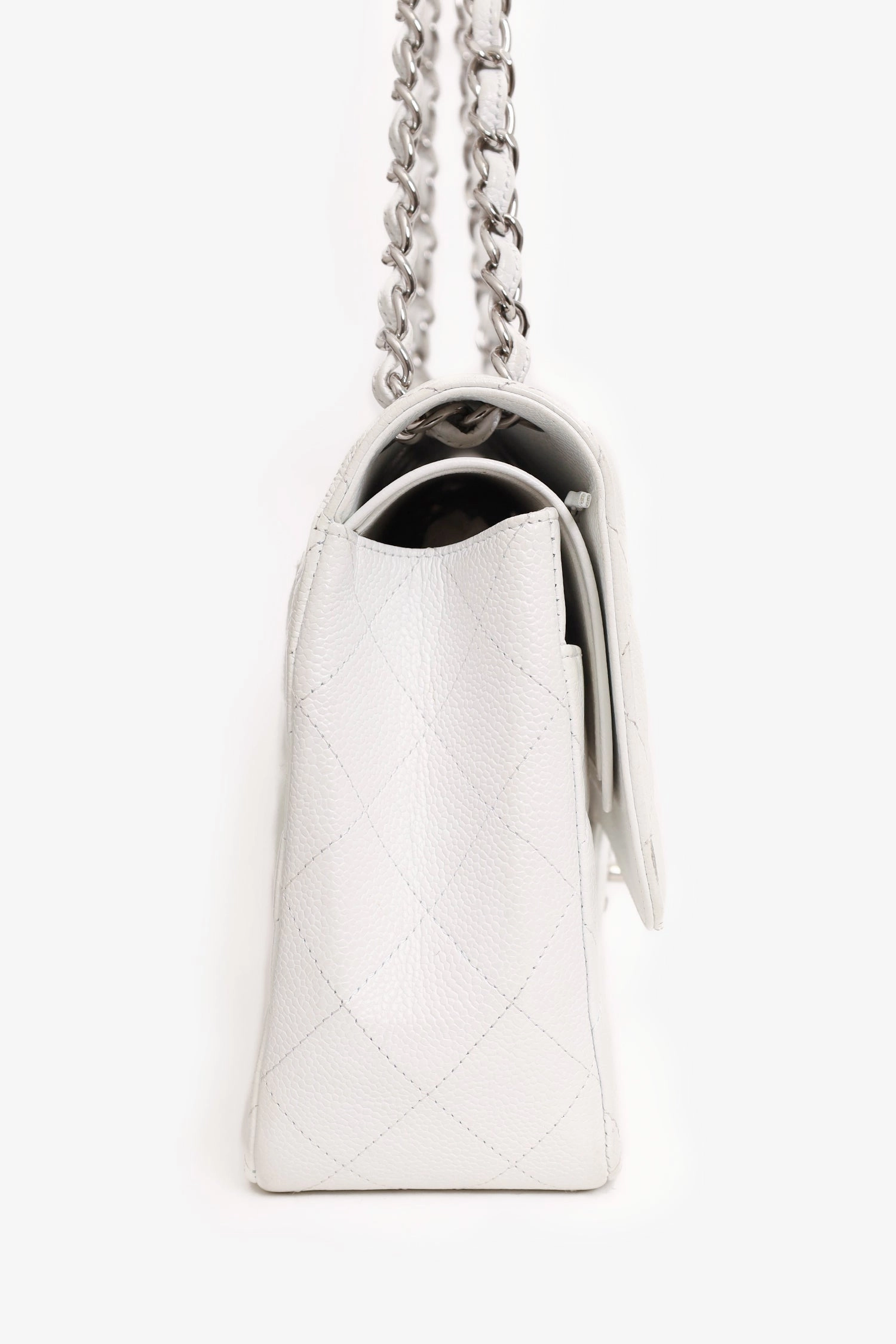 Pre-Loved Chanel 2011 White Caviar Leather Jumbo Classic Flap Shoulder Bag