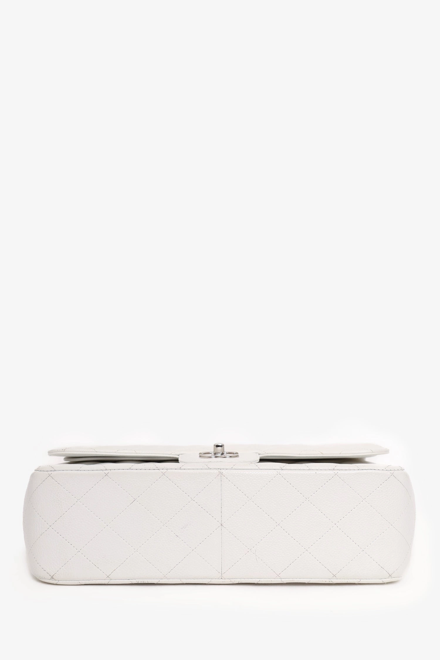 Pre-Loved Chanel 2011 White Caviar Leather Jumbo Classic Flap Shoulder Bag