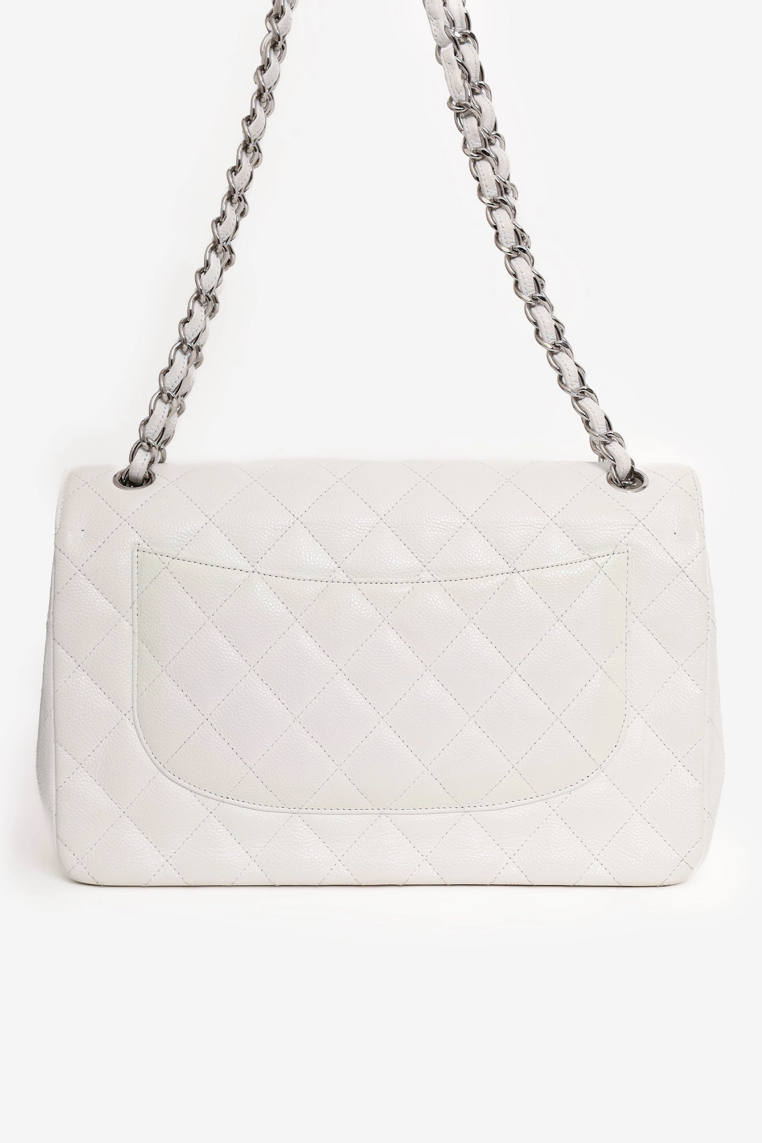 Pre-Loved Chanel 2011 White Caviar Leather Jumbo Classic Flap Shoulder Bag