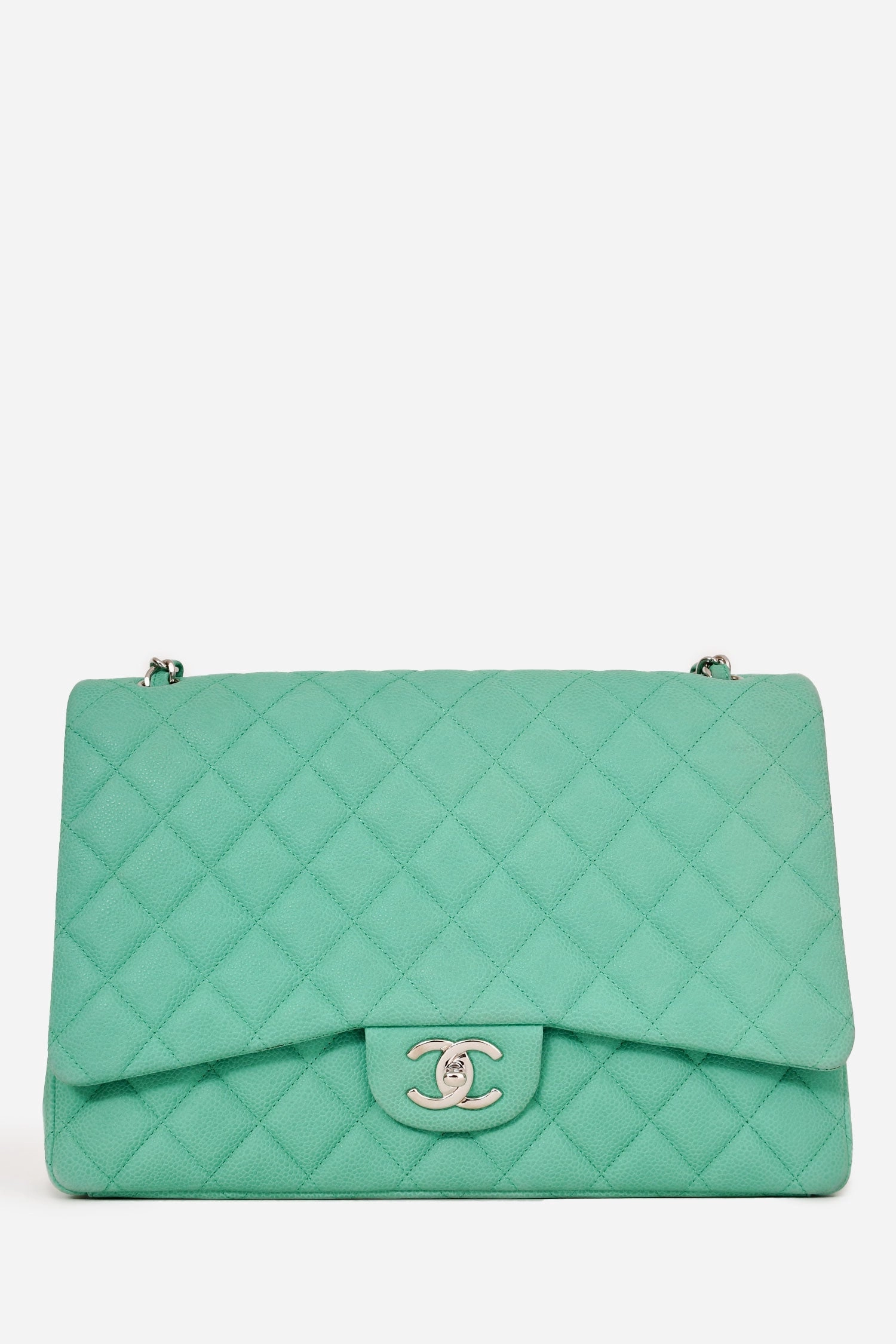 Pre-Loved Chanel 2012-13 Green Caviar Maxi Double Flap Shoulder Bag