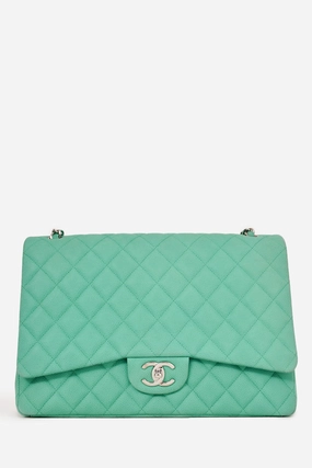 Pre-Loved Chanel 2012-13 Green Caviar Maxi Double Flap Shoulder Bag
