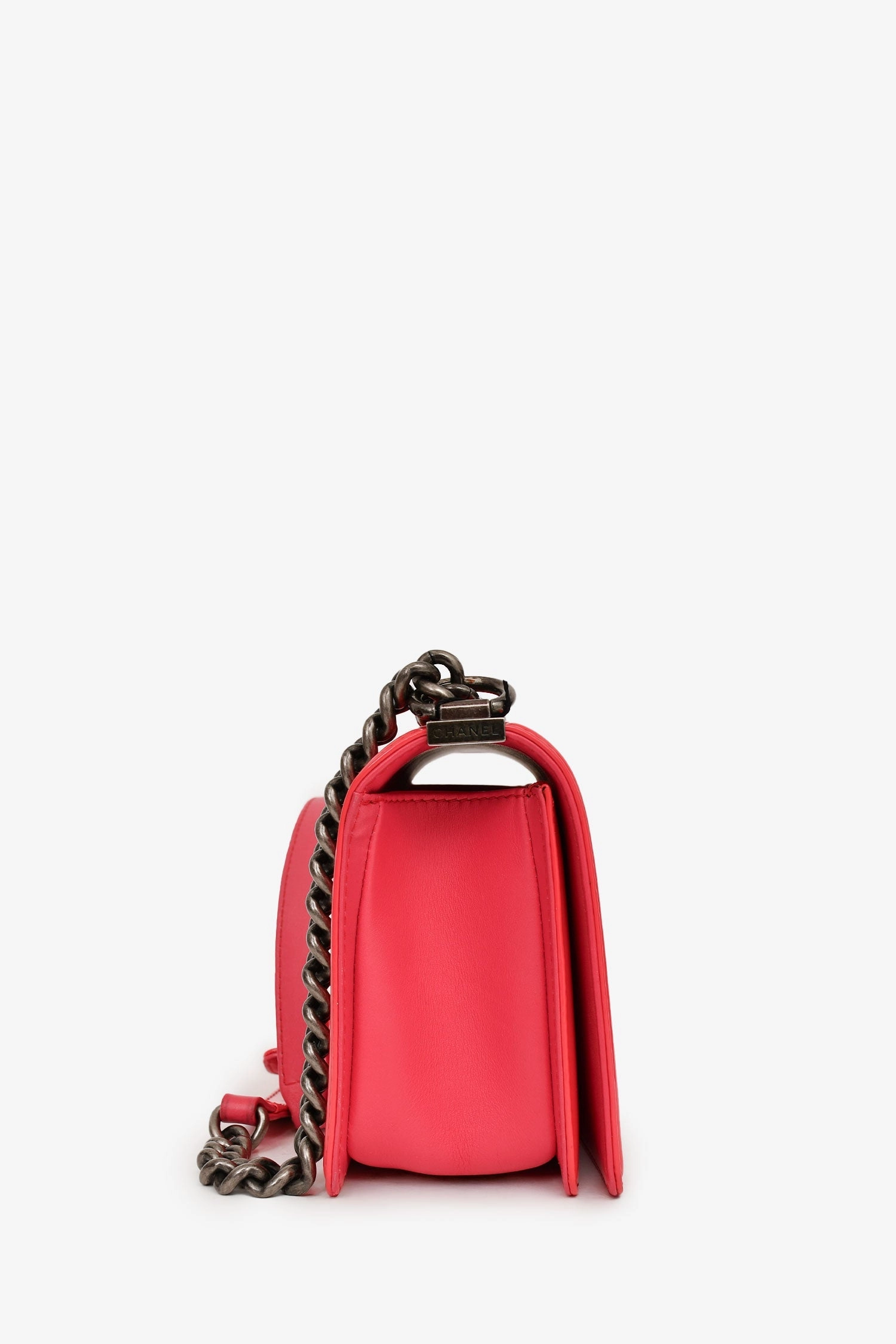 Pre-Loved Chanel 2012-13 Pink Patent Leather Medium Boy Bag