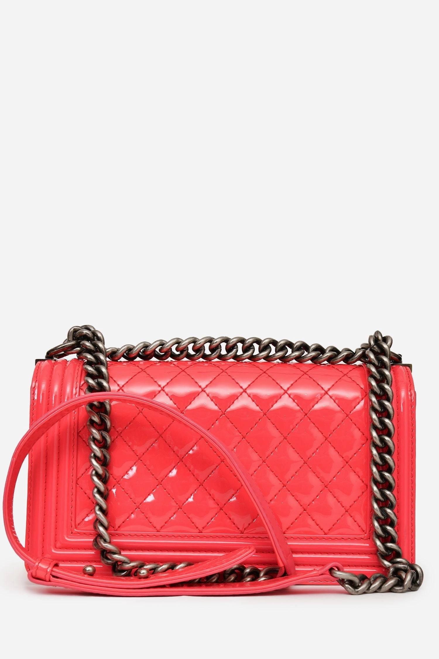 Pre-Loved Chanel 2012-13 Pink Patent Leather Medium Boy Bag