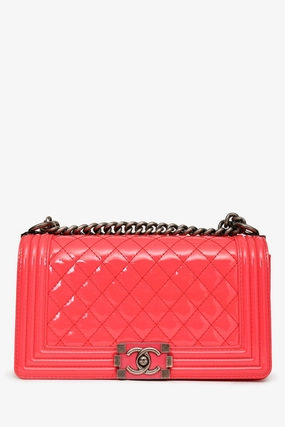 Pre-Loved Chanel 2012-13 Pink Patent Leather Medium Boy Bag