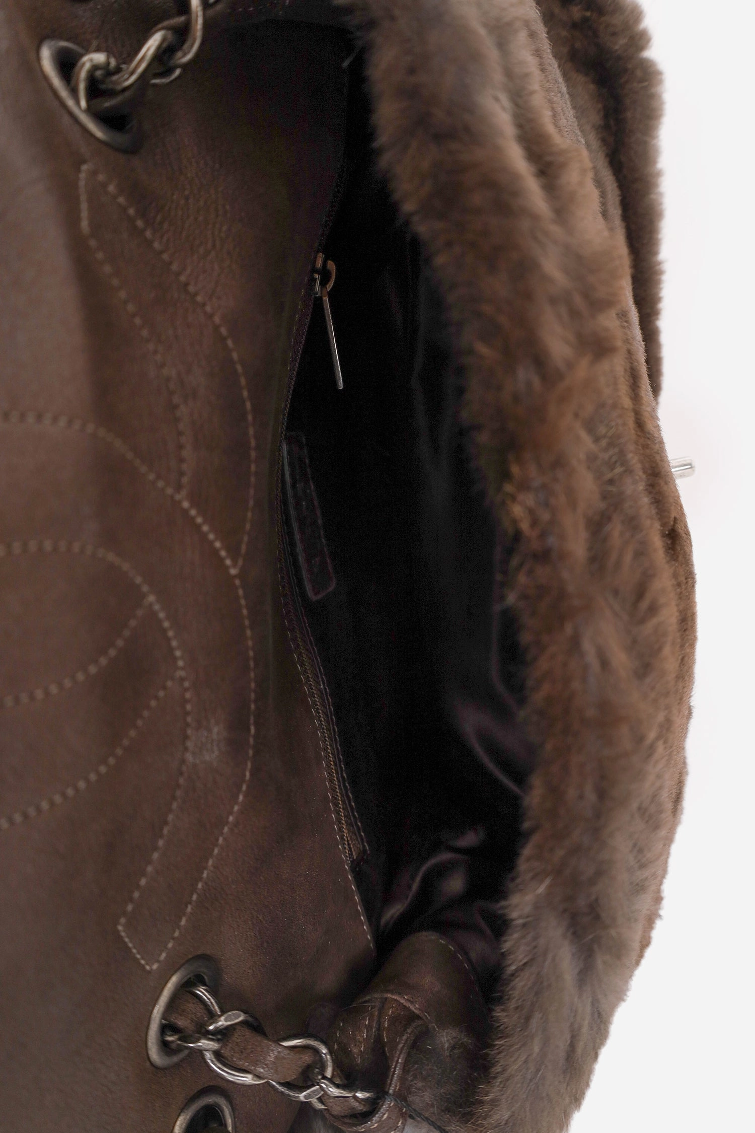 Pre-Loved Chanel 2013-14 Brown Fur CC Flap Bag